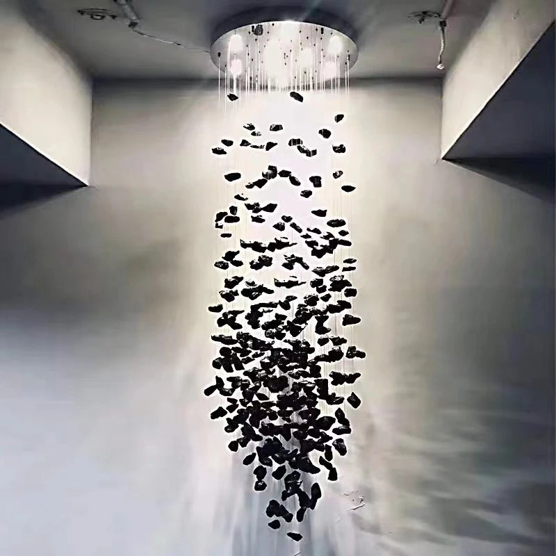 Luxury Art Stone Crystal Chandelier for High Ceiling Entryway - Elegant Foyer Lighting Fixture for Grand Hallway, Staircase & Formal Dining Room Decor
