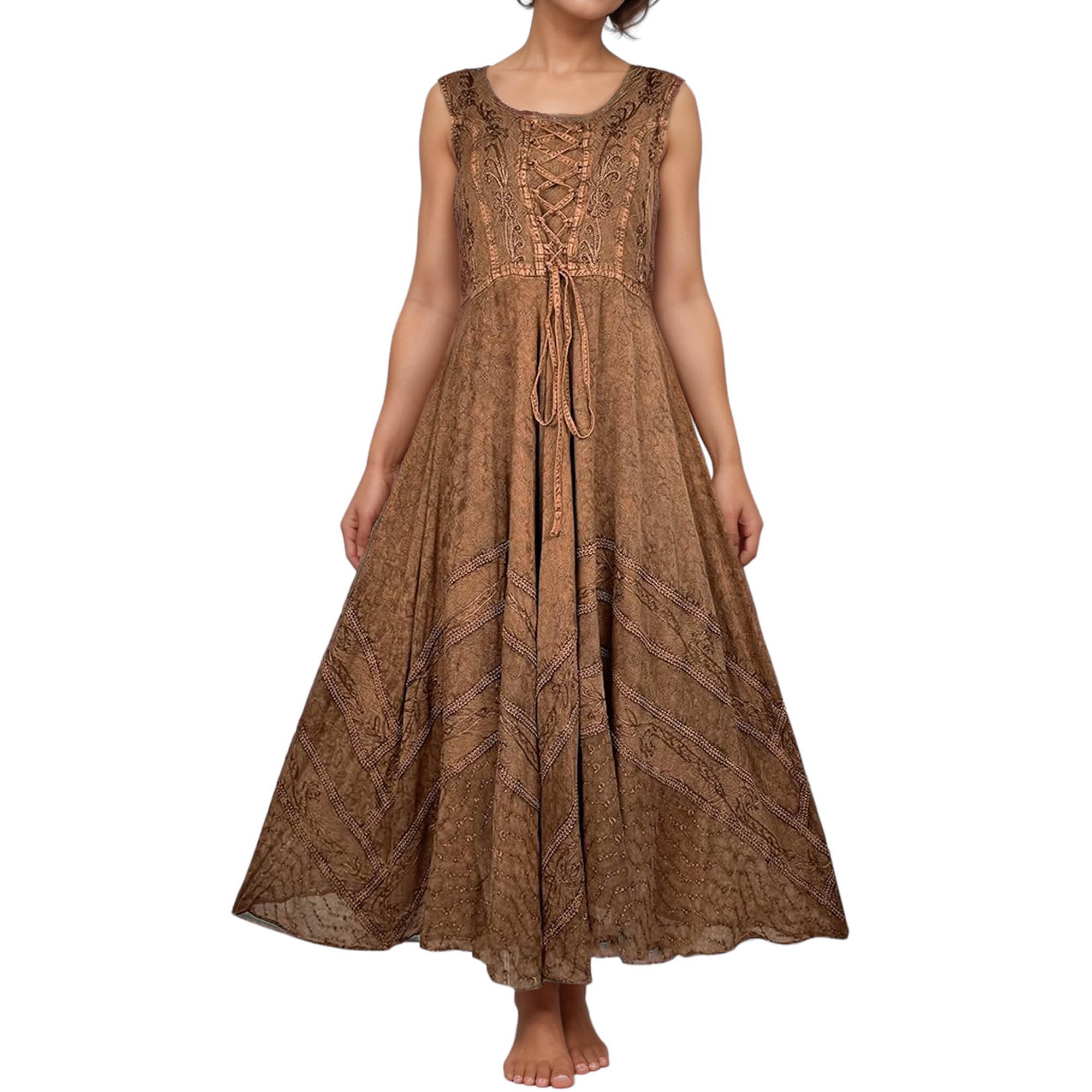 Agan Traders Women's 2025 Gothic Corset Smocked Maxi Dress - Sleeveless Embroidered Summer Dress for Parties, Weddings & Date Nights | Calf Length Twirl Dress for Women