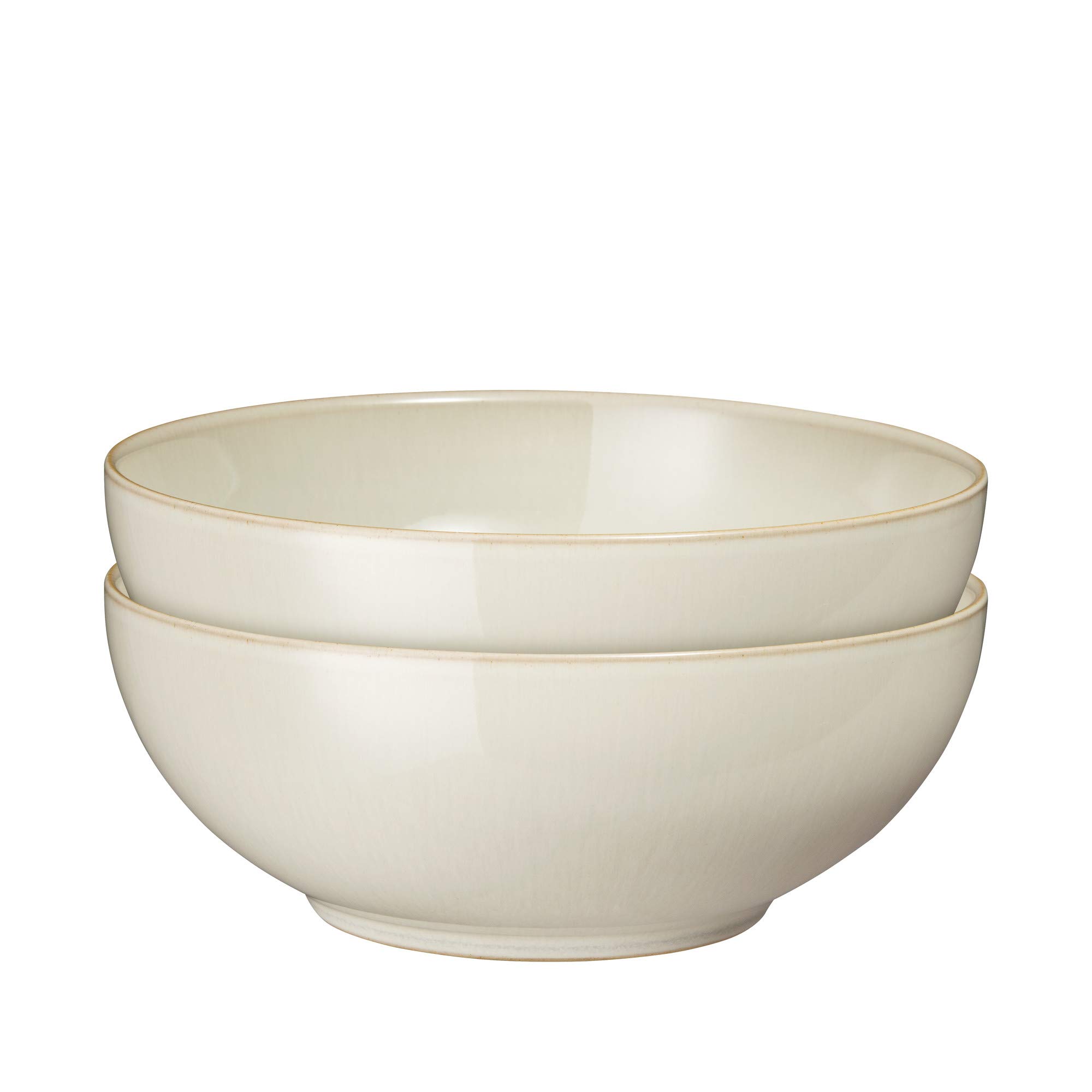 Denby Linen Cream White Coupe Cereal Bowls Set of 2 - Microwave & Dishwasher Safe Stoneware - Ceramic Tableware in Natural Tones - Perfect for Soup, Cereal, Salad & Everyday Dining