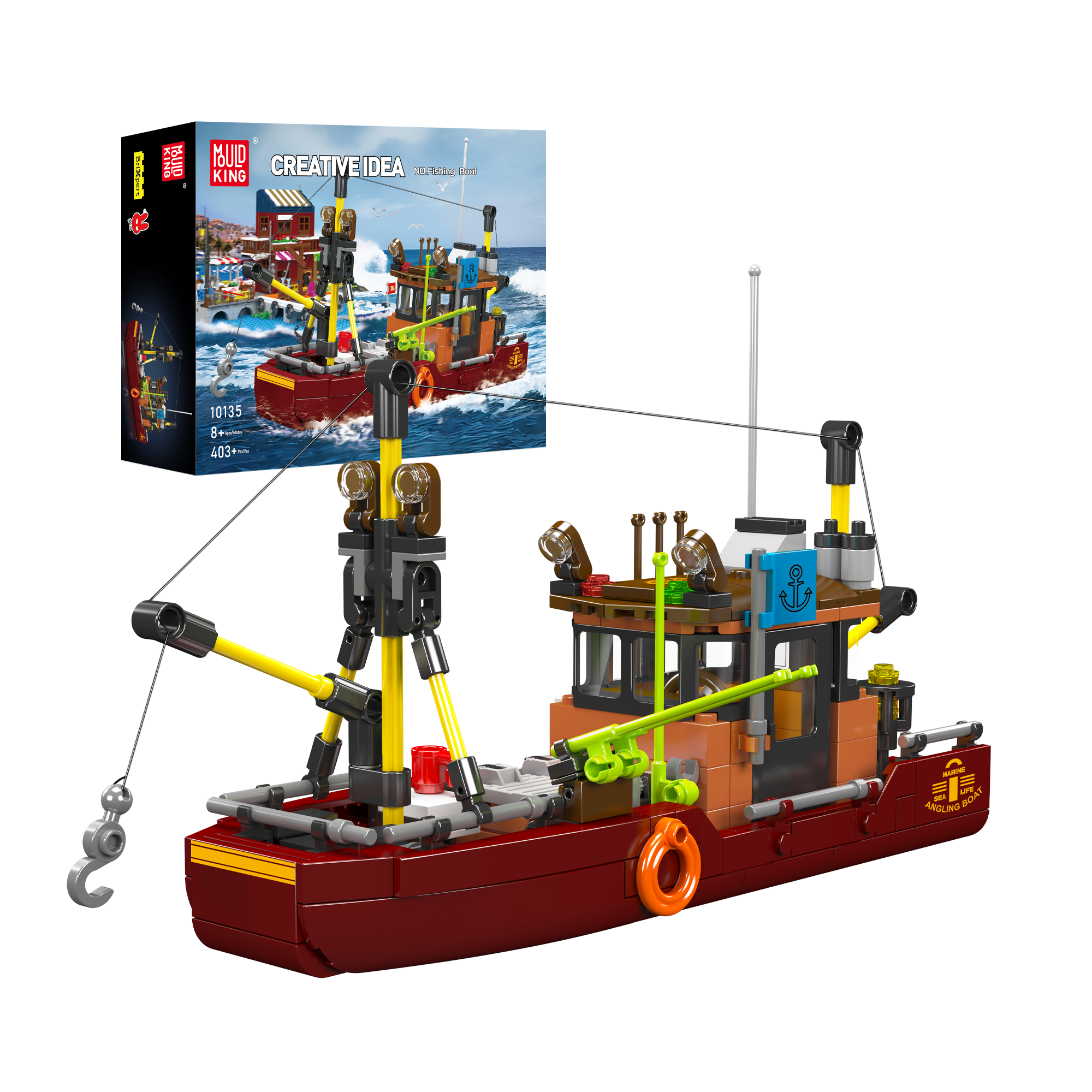 Mould King 10135 Angling Boat Building Blocks Set - 403 Piece STEM Toy for Kids & Adults | Creative Construction Play for Marine Lovers & DIY Enthusiasts | Perfect for Birthday Gifts, Classroom Activities & Family Bonding Time