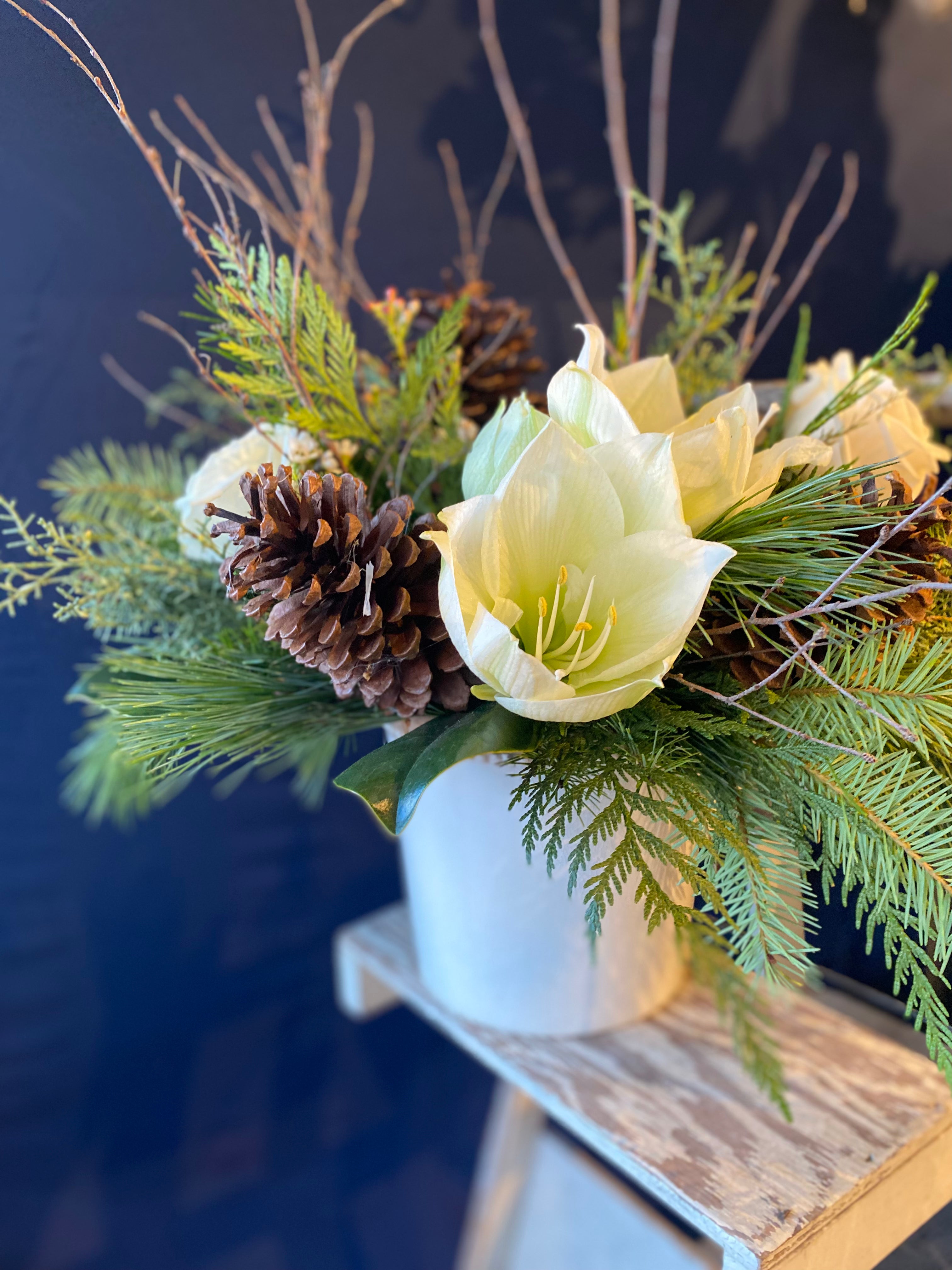 Natural White and Green Vase with Pine Cones & Twigs - Rustic Farmhouse Decor for Living Room, Dining Table, or Wedding Centerpieces