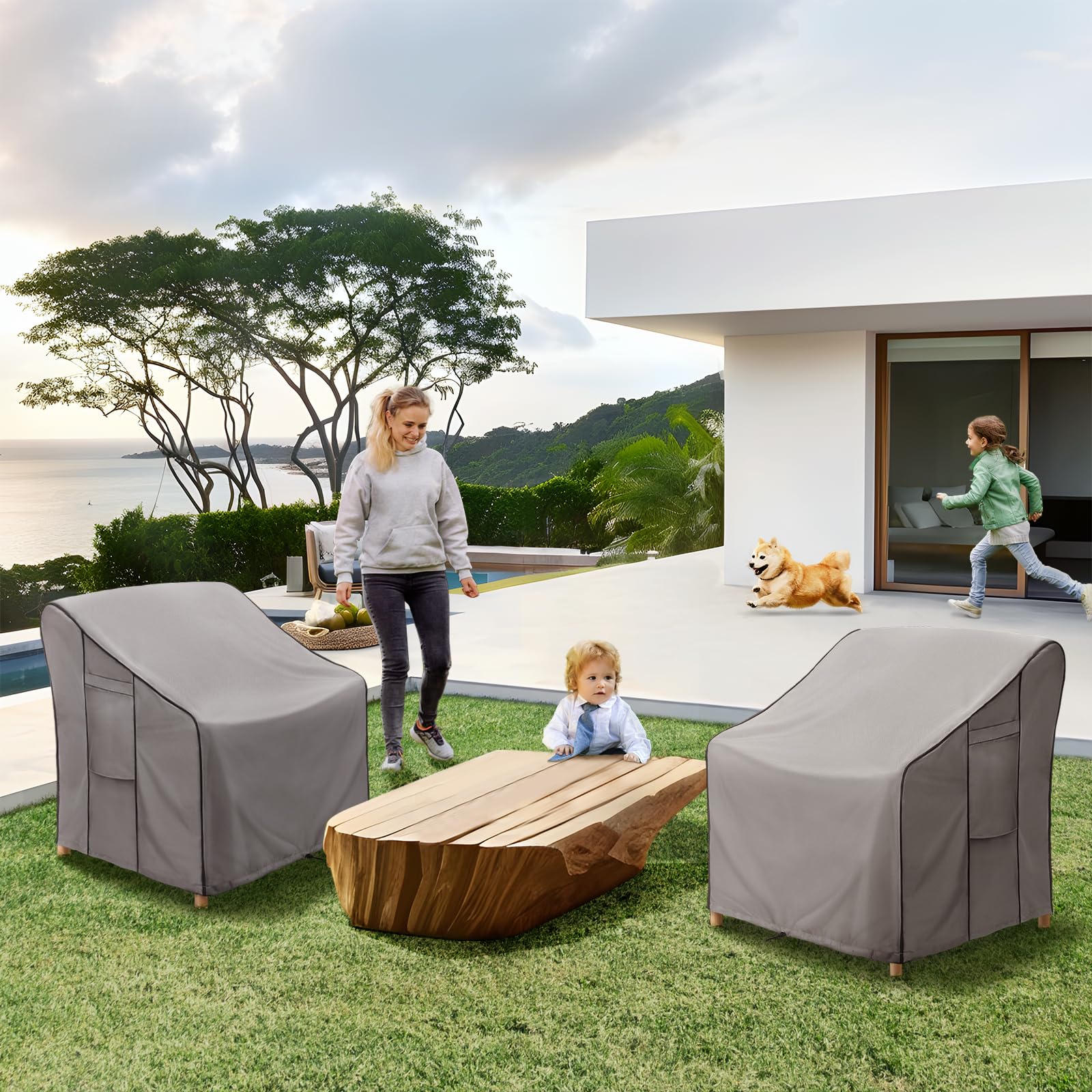 KylinLucky Heavy Duty Waterproof Outdoor Patio Furniture Covers 2-Pack (29x30x36 Inches) - Weatherproof Lawn Chair Protectors for Garden, Deck & Poolside - Cloudy Grey