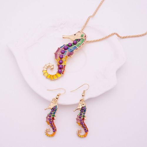 Vibrant Seahorse Jewelry Set - Necklace, Earrings & Bracelet - Perfect for Beach Parties, Summer Vacations & Boho Fashion