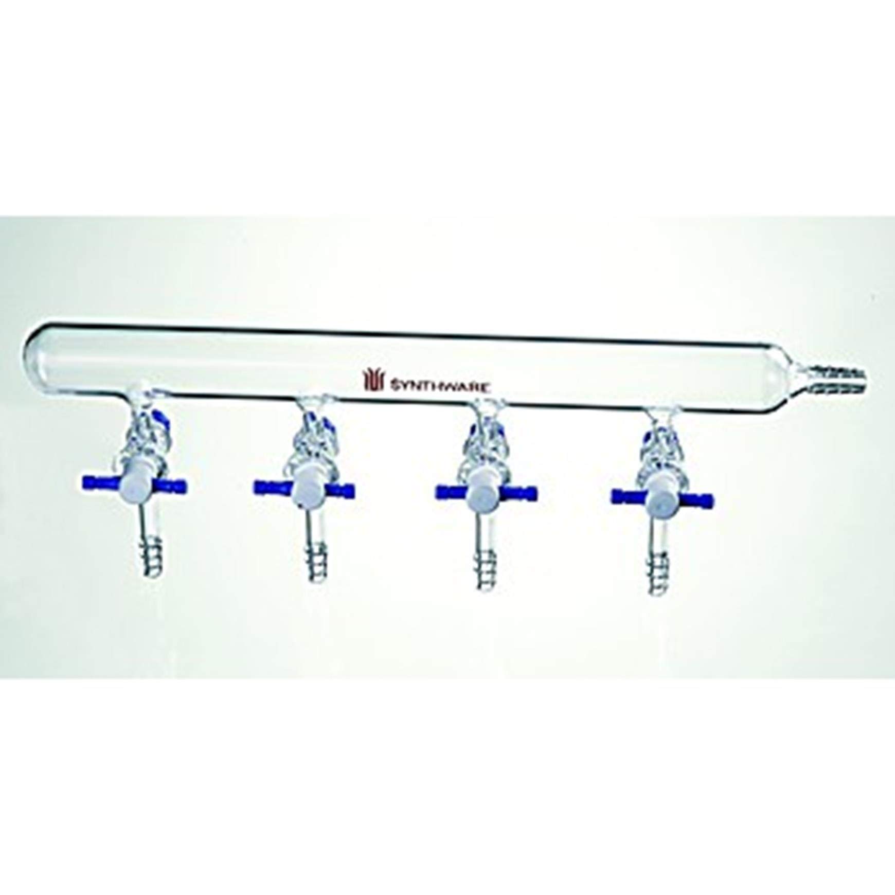 Synthware PTFE Vacuum Manifold with 6 Ports & 2mm Stopcock Bore | Left/Right Hose Connections | Ideal for Laboratory Distillation & Chemical Filtration