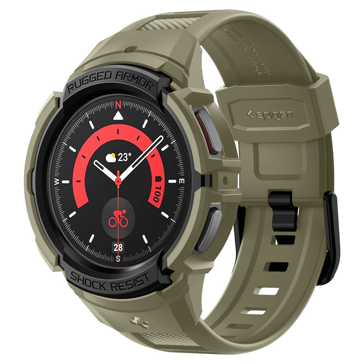 Spigen Rugged Armor Pro Case with Band for Samsung Galaxy Watch 5 Pro 45mm (2022) - Vintage Khaki | Durable Protection for Outdoor Sports & Daily Wear