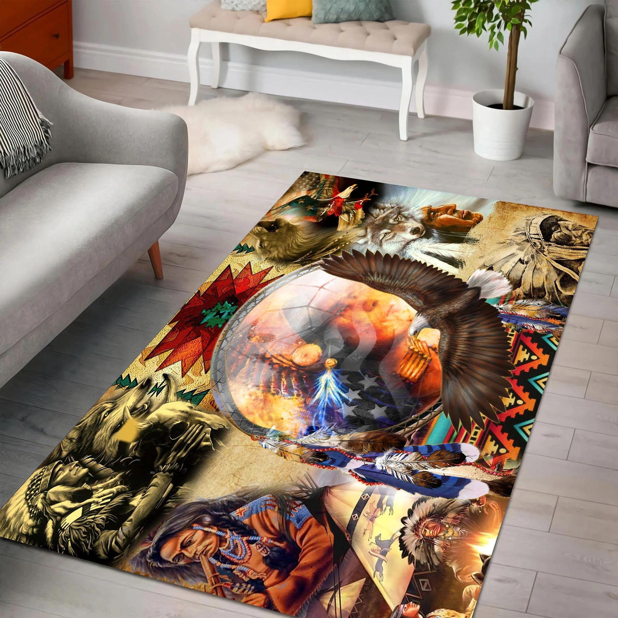 Southwest Area Rug 5x7 ft - Native American Geometric Pattern Modern Home Decor for Living Room, Bedroom & Office