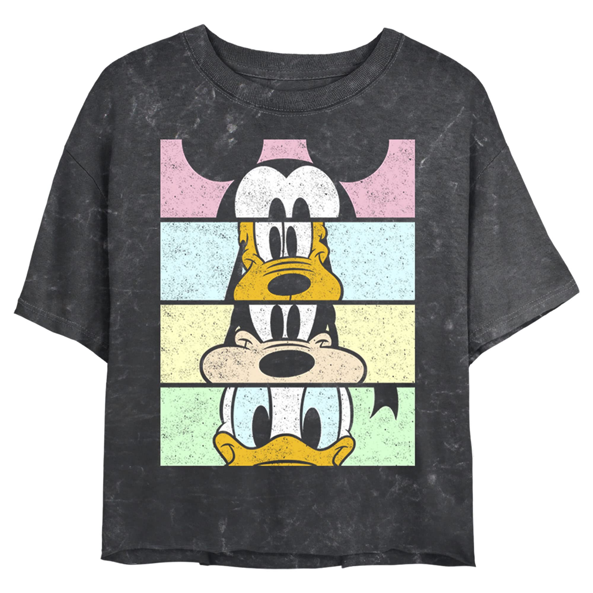 Disney Characters Women's Short Sleeve Crop T-Shirt - Soft Mineral Wash Cotton Crew Neck Tee for Casual Outfits & Summer Fashion