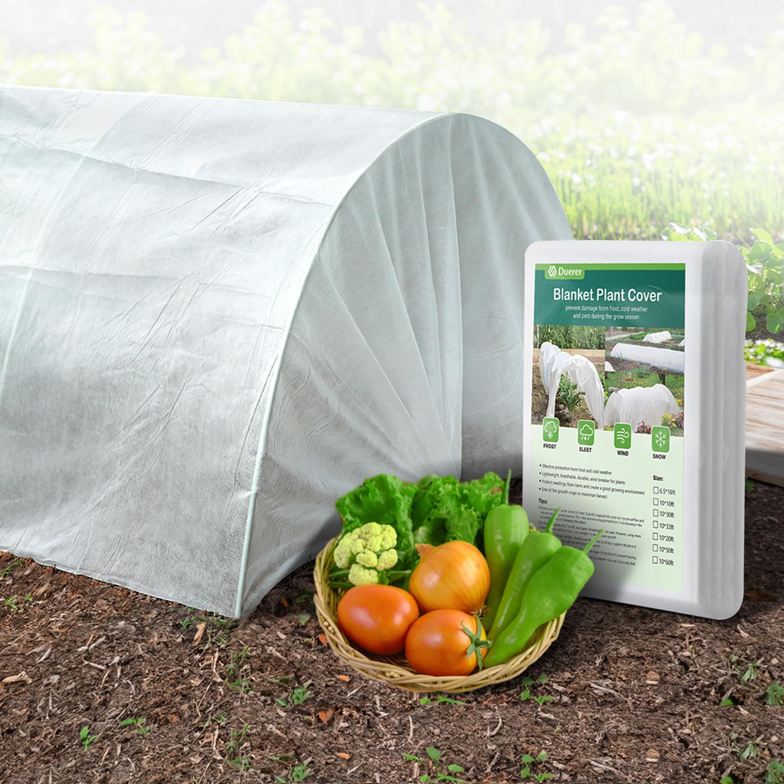 Duerer 10x50ft Plant Covers Freeze Protection Frost Blanket (1.0 oz/yd²) - Winter Garden Row Covers for Outdoor Plants, Vegetables & Shrubs | Perfect for Protecting Plants from Frost, Snow & Cold Weather in Winter Gardens