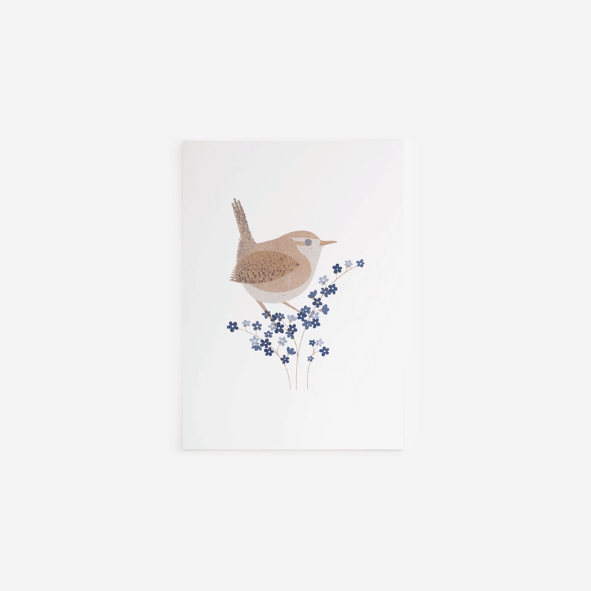 A5 Wren Wildlife Unframed Risograph Print - Nature Art for Home Decor, Office Wall Art & Bird Lover Gifts