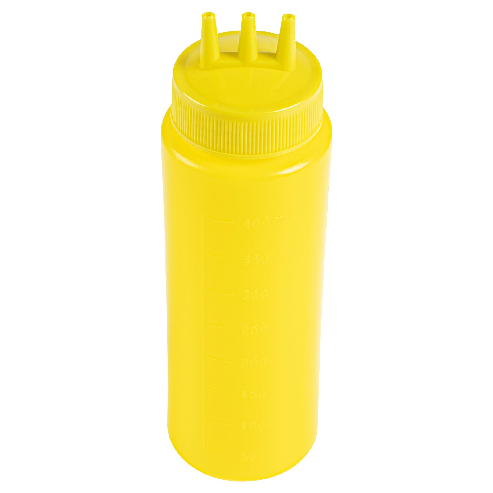 16 oz Yellow Plastic Mustard Squeeze Bottle with Triple Dispersion Tip - 2.5