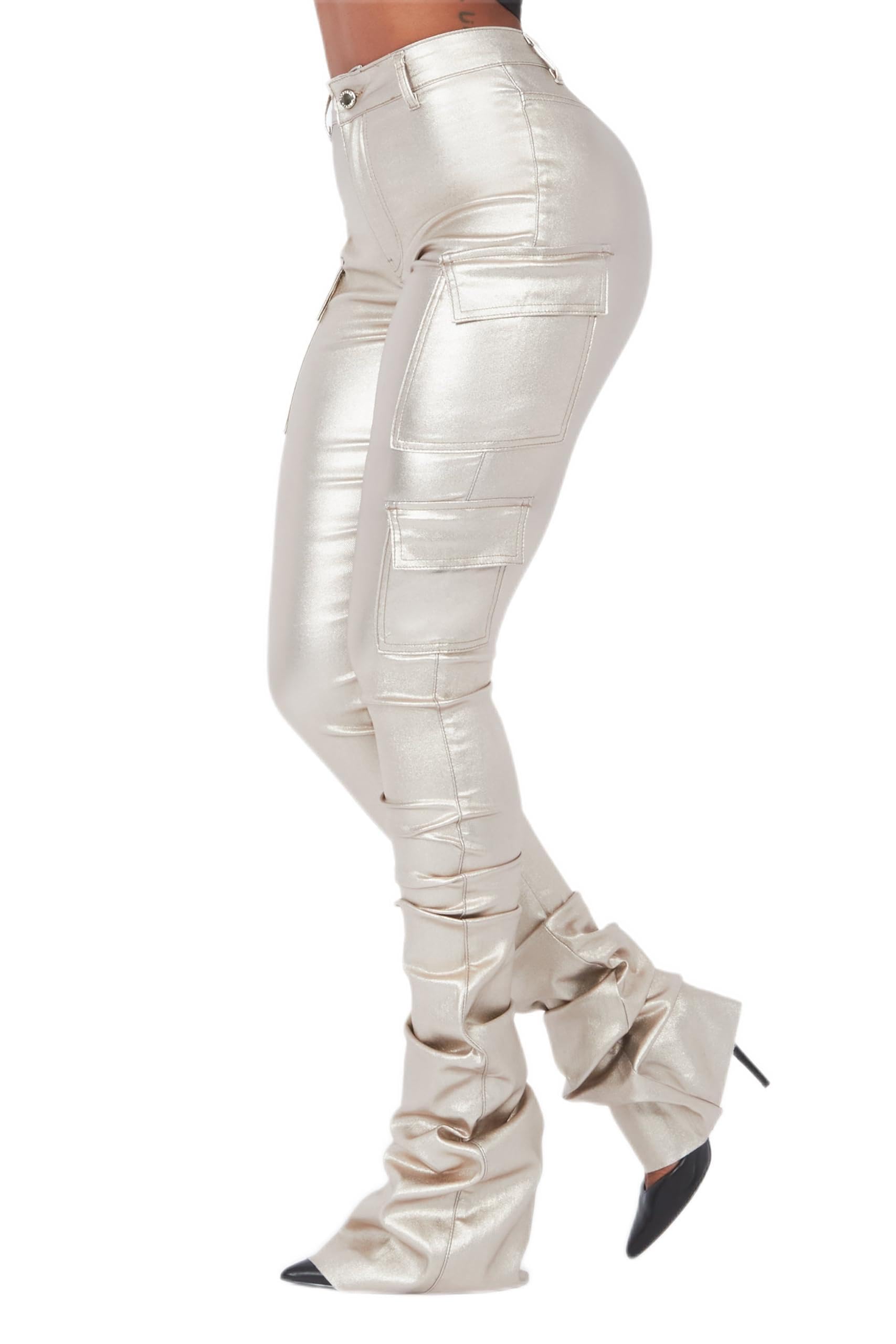 Women's Vixen Cargo Super Stacked Jeans - High Waisted Distressed Denim Pants for Casual Streetwear & Outdoor Adventures