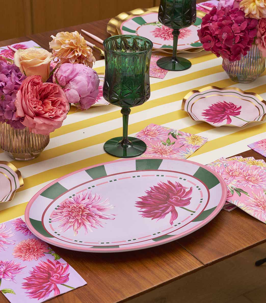 16-Piece Summer Tablescape Set - Dahlia Garden Floral Design for Outdoor Dining & Garden Parties