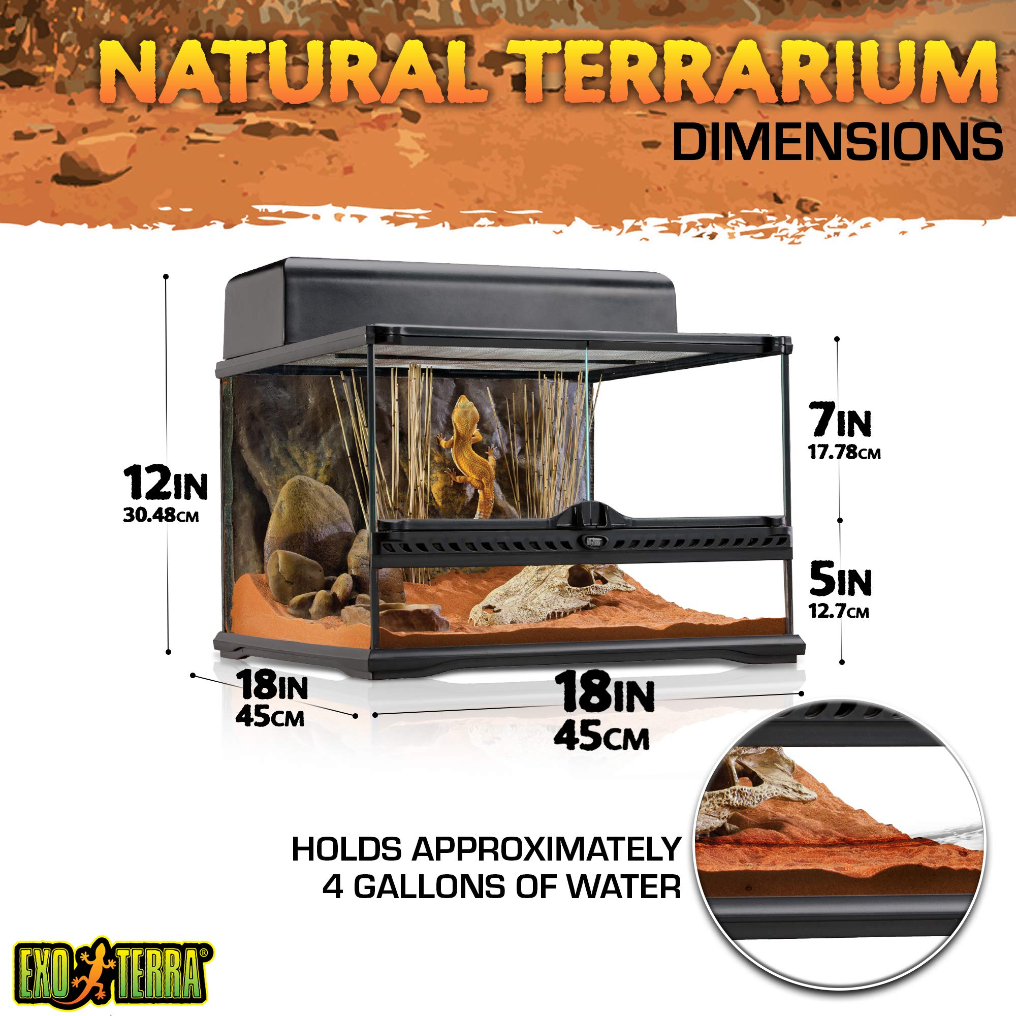 Exo Terra 18x18x12 Inch Short All Glass Terrarium for Reptiles, Amphibians & Small Pets - Ideal for Geckos, Frogs & Snakes in Home or Classroom Habitats