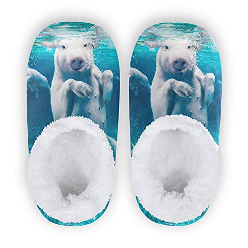 Women's Cozy Plush Pig Beach Swimming Slippers - Warm Lined Slip-On House Shoes for Indoor & Outdoor Use - Perfect for Lounging, Beach Trips, and Poolside Relaxation