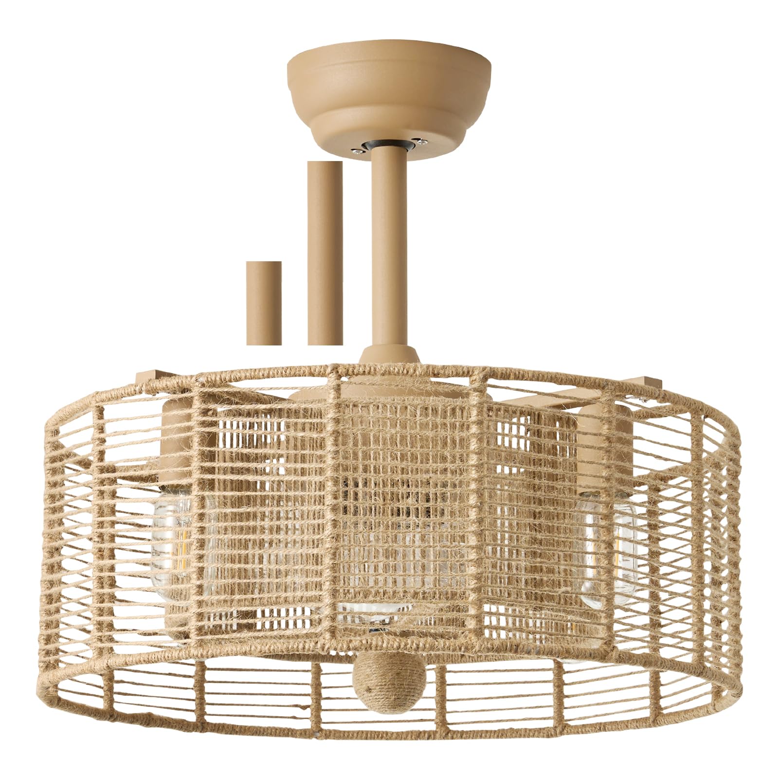 20 Inch Boho Ceiling Fan with Lights and Remote Control - Modern Caged Fandelier with 6 Speed Settings - Rattan Chandelier Style for Bedroom, Living Room, Study Room - Perfect for Home Decor and Air Circulation