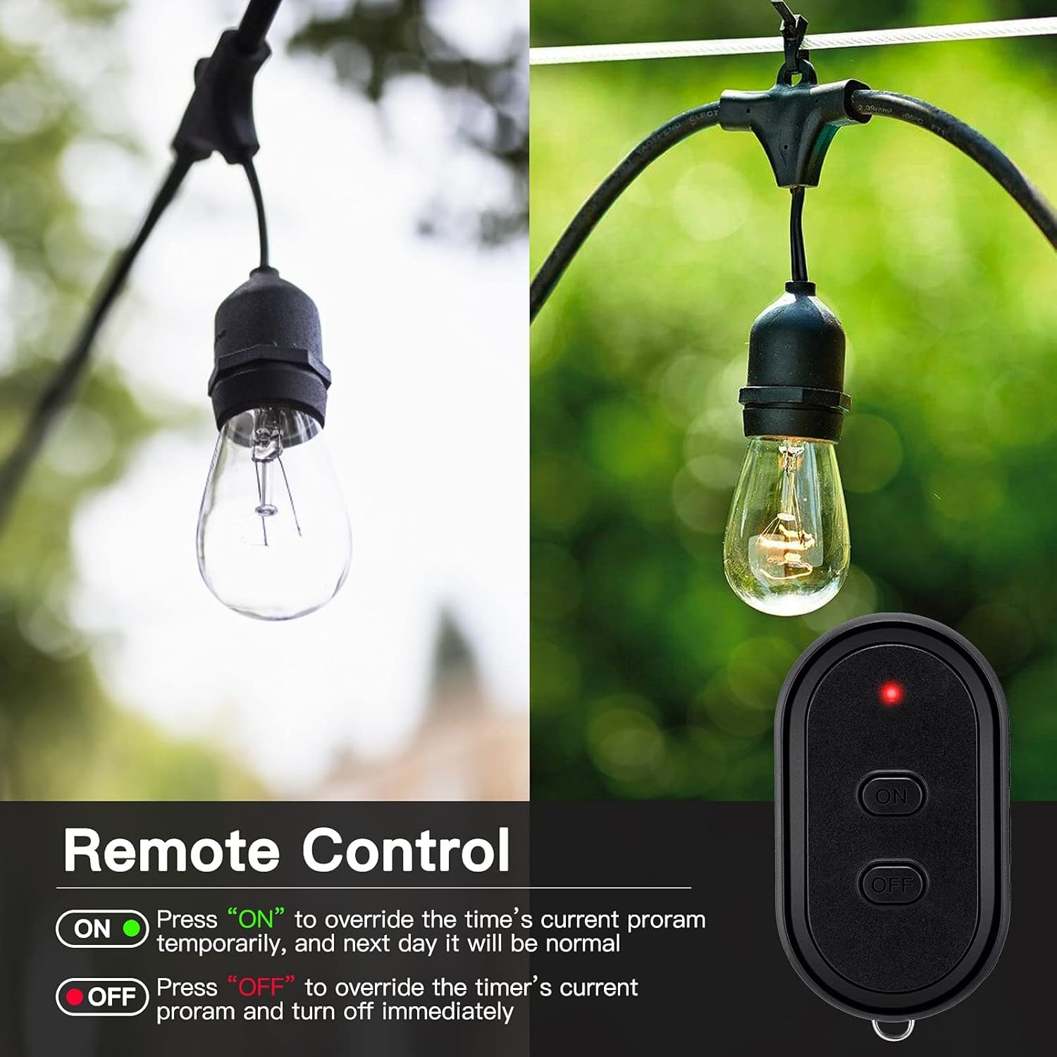 Outdoor Plug Timer with Remote - Dusk to Dawn Waterproof Electrical Timer Switch, 3 Grounded Outlets (15A 1/2HP) for Holiday Lights, Halloween & Christmas Decorations - Perfect for Patio, Garden & Outdoor Lighting