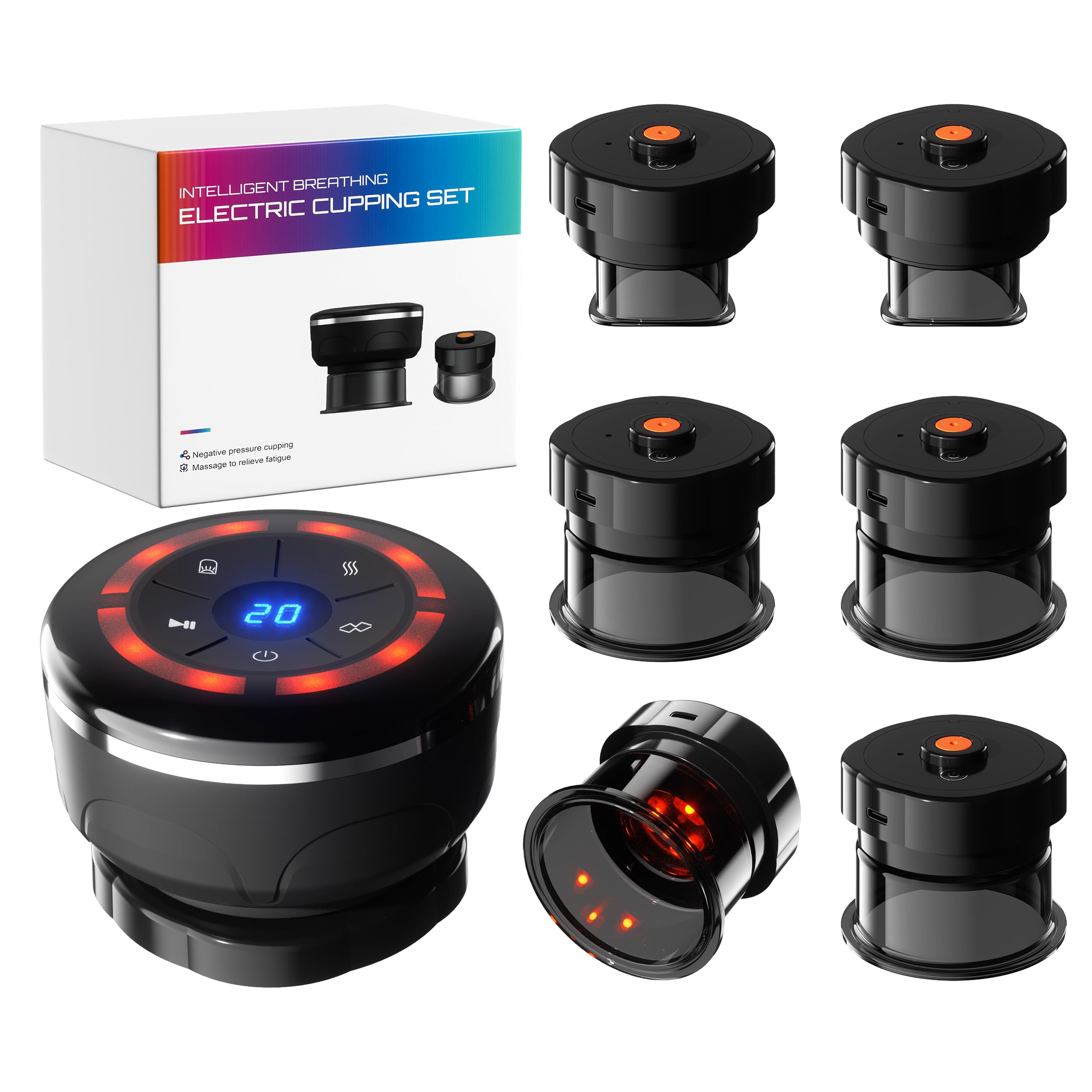 Professional Smart Cupping Therapy Set - 6-Piece Electric Massage Cups for Cellulite Reduction, Blood Circulation & Muscle Pain Relief | Portable Home Spa Device for Back, Leg & Body Relaxation | Perfect for Post-Workout Recovery & Self-Care (Black)
