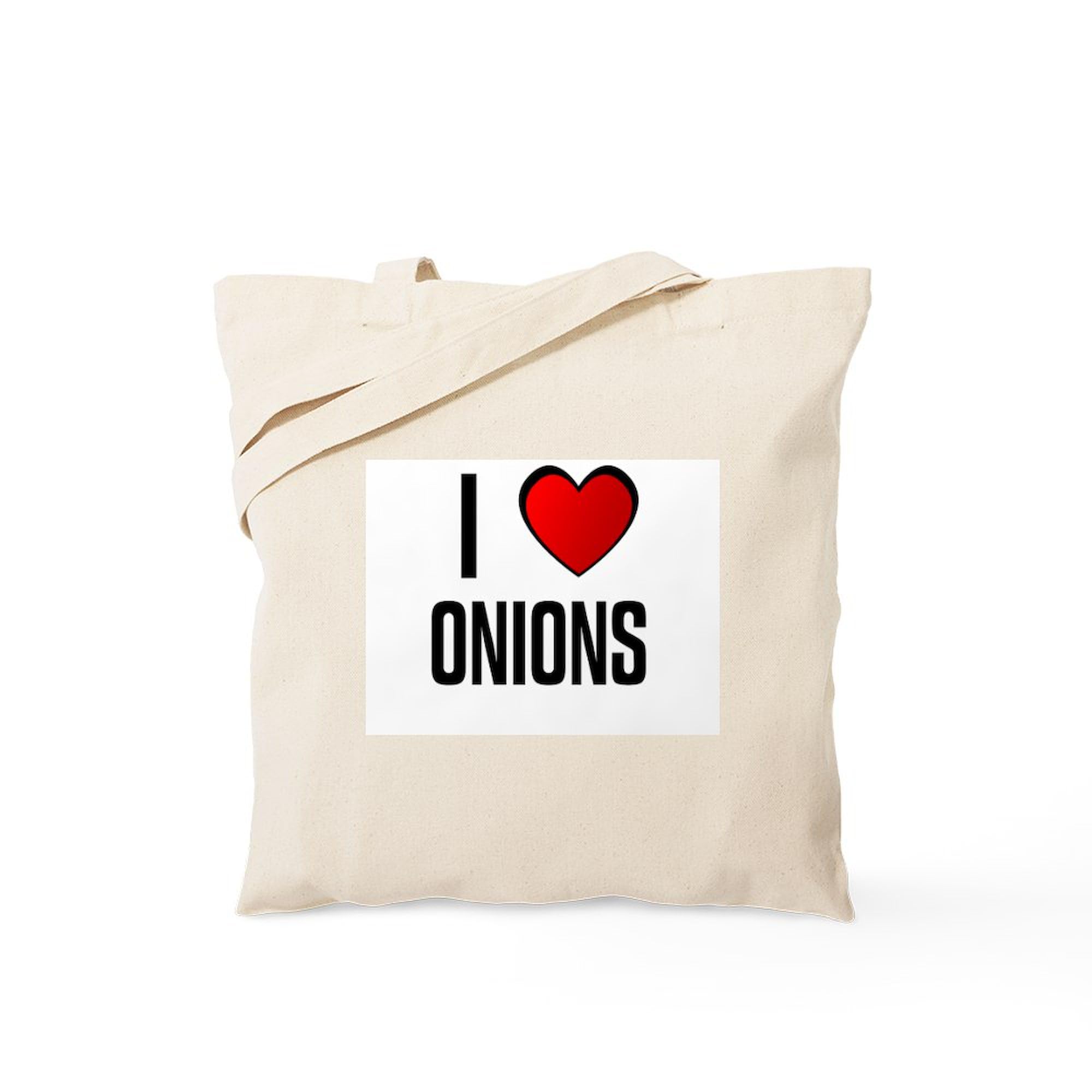 I LOVE ONIONS Tote Bag - Natural Canvas Reusable Grocery Shopping Tote - Perfect for Farmers Market, Grocery Store & Eco-Friendly Lifestyle