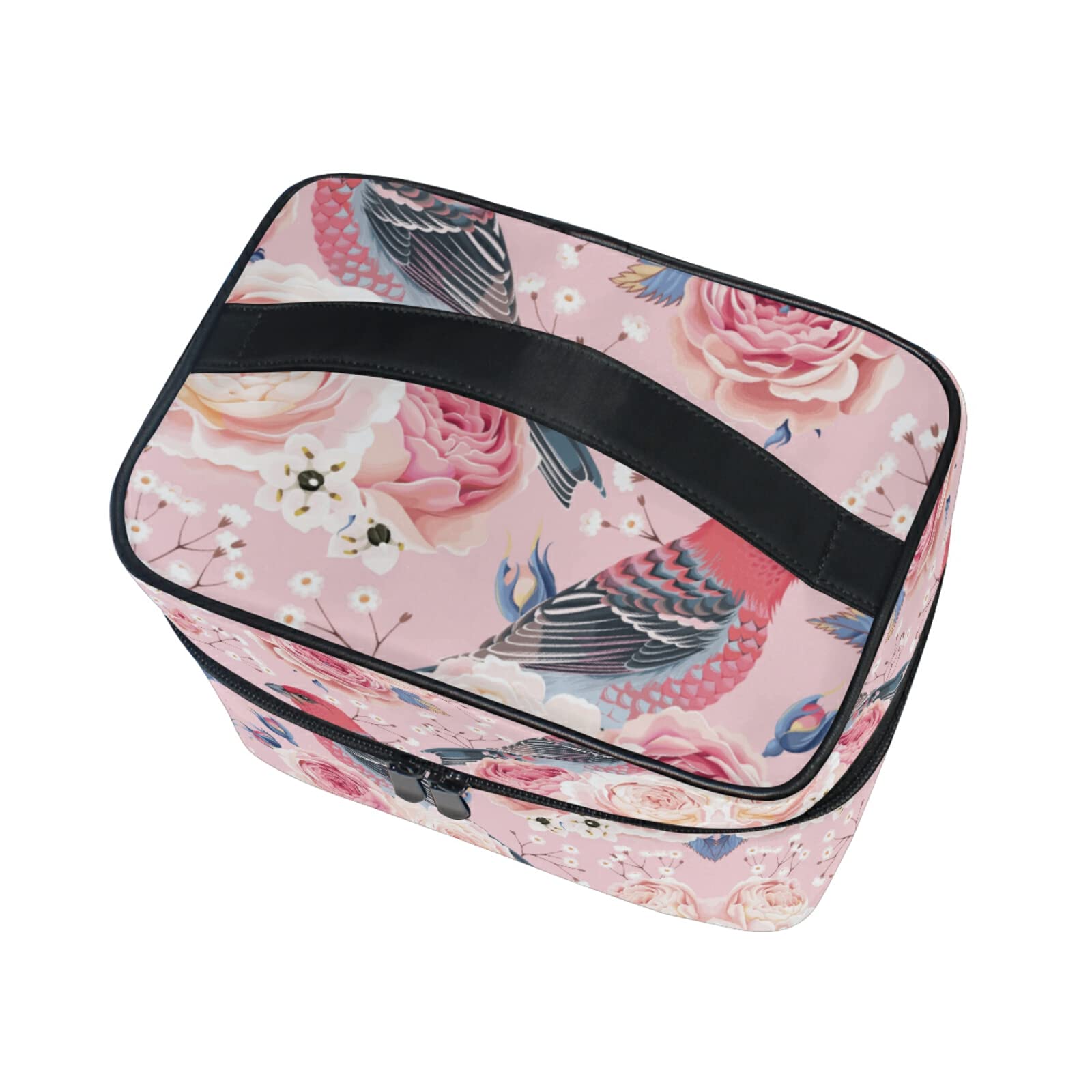 Pink Rose Flower Cosmetic Bag for Women - Waterproof Makeup Organizer with Zipper, Travel Toiletry Pouch - Perfect for Travel, Gym, and Daily Beauty Essentials Storage