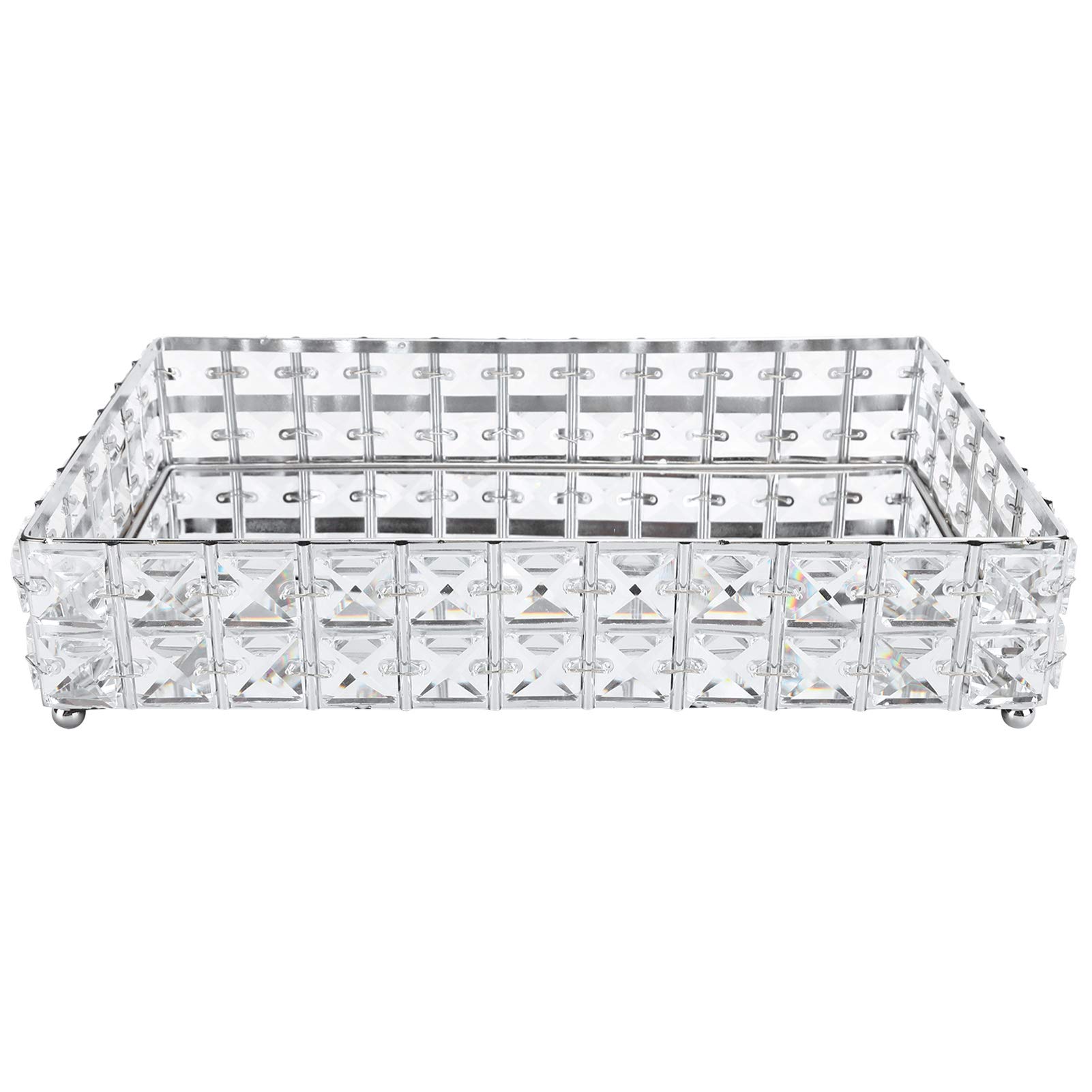 Silver Makeup Organizer Tray with Felt Bottom - Shining Crystal Cosmetic & Jewelry Storage Box | Perfect for Vanity, Bathroom Counter & Travel Organization