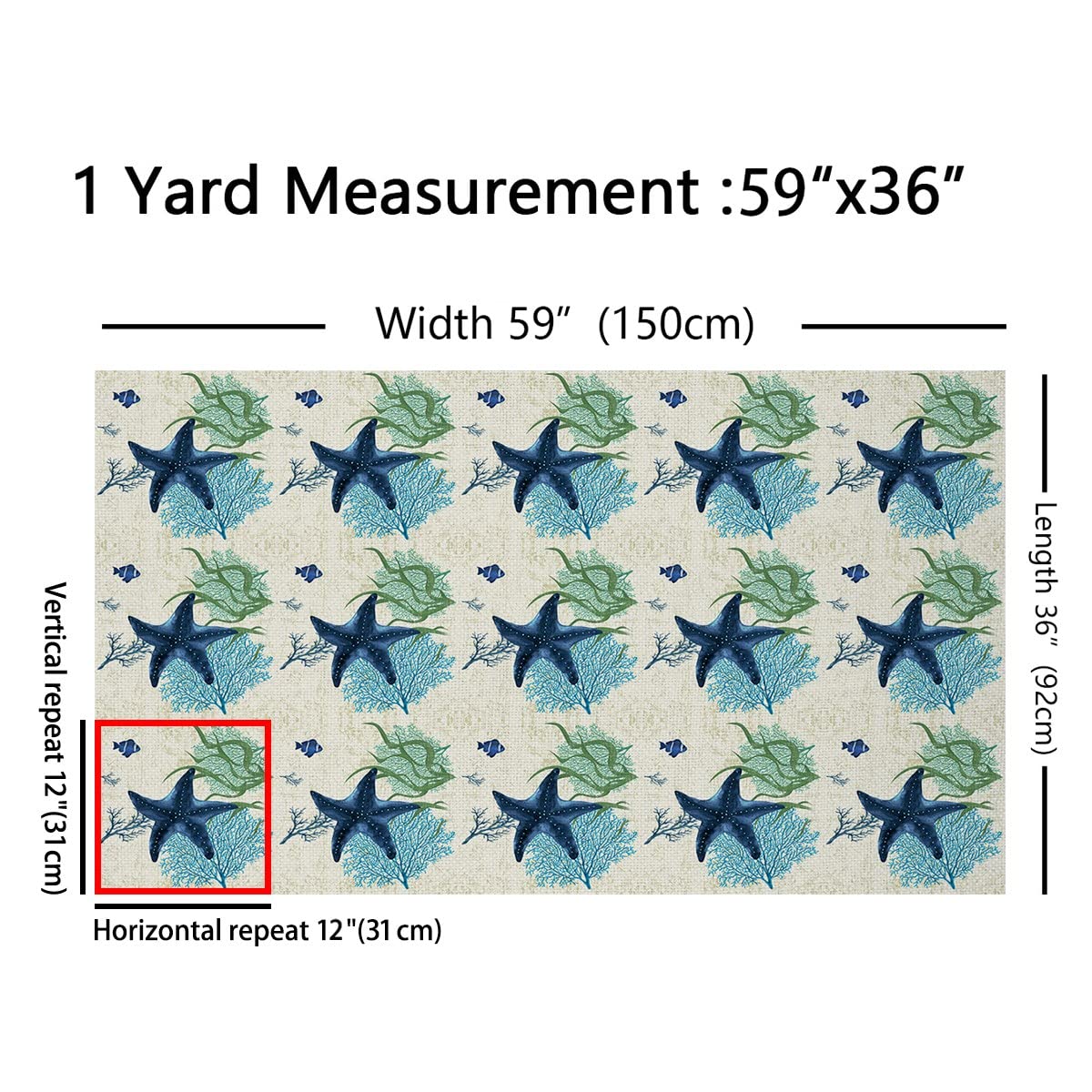 Starfish Beach Fabric by The Yard - 1 Yard Waterproof Outdoor Upholstery Fabric in Coral Teal Blue for Kids Coastal Decor, Chairs & Marine-Themed Furniture | Perfect for Beach House, Patio & Outdoor Furniture Projects