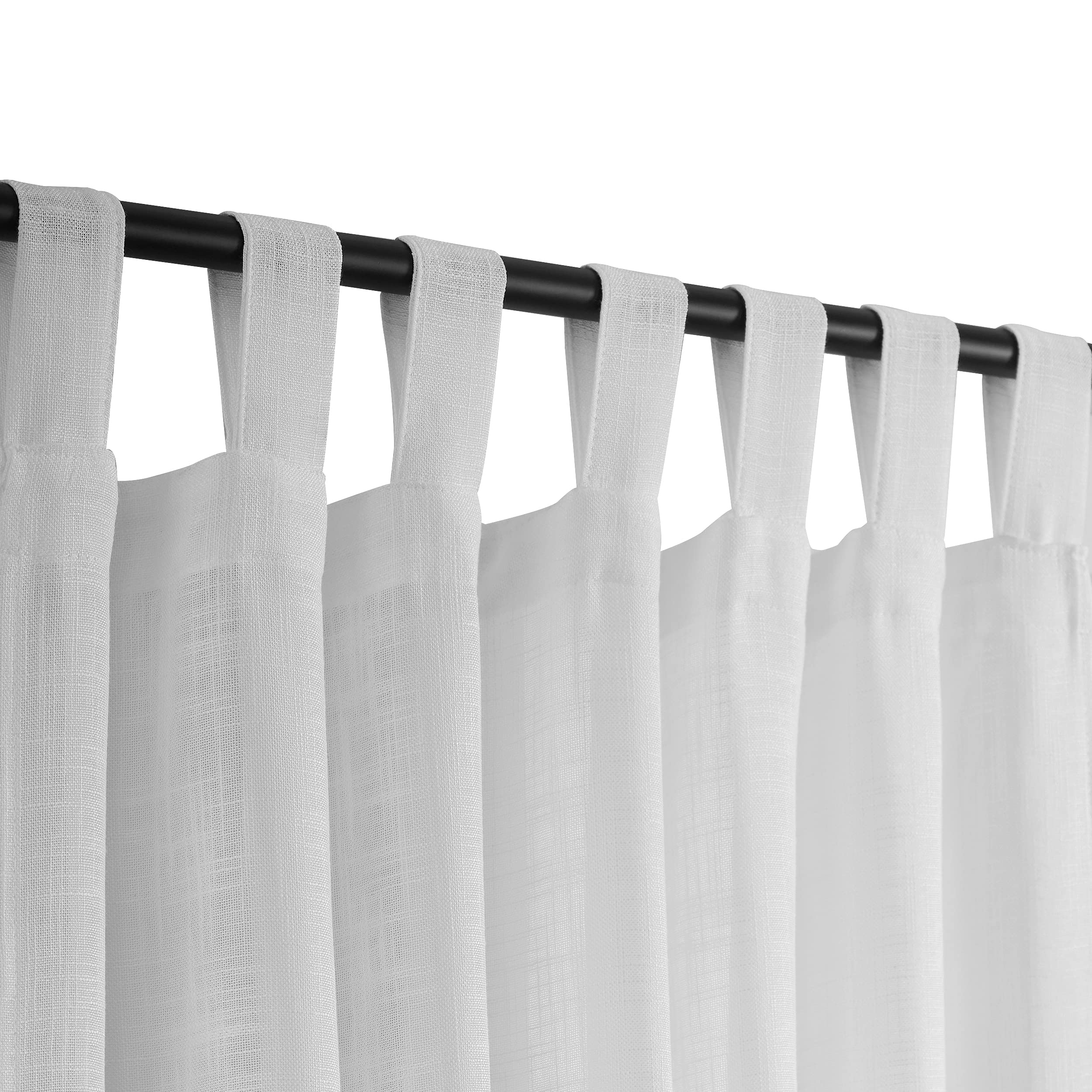 VOILYBIRD White Linen Semi-Sheer Curtains - Light Filtering Elegant Window Drapes with Tab Top, 52x108 Inches (Set of 2 Panels) for Living Room, Bedroom & Home Decor - Perfect for Privacy & Natural Light Control