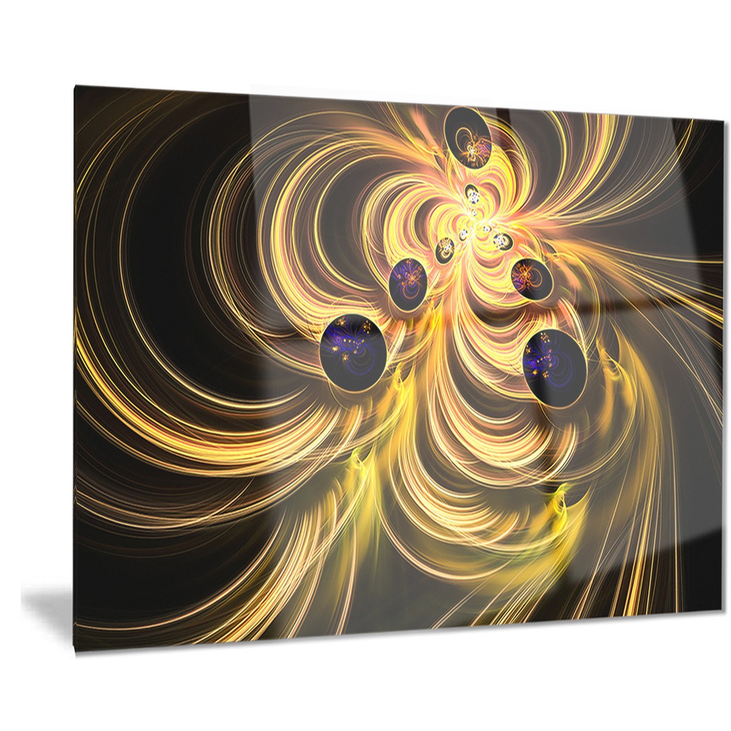 Abstract Digital Metal Wall Art - Yellow Fractal Flames Design by Designart - 40x30 Inches (30''H x 40''W x 1''D) - Modern Home & Office Decor for Living Room, Bedroom or Workspace