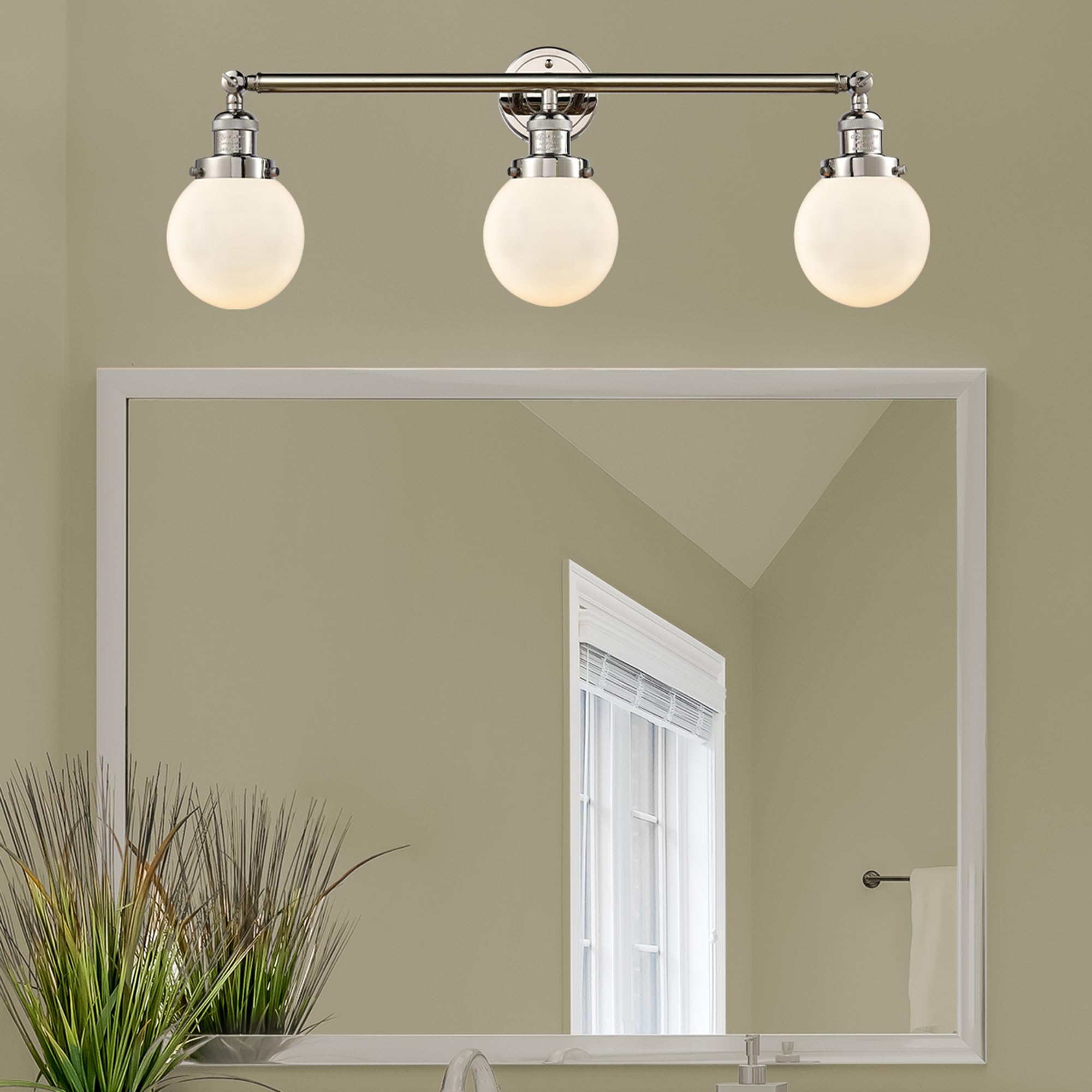 Brushed Satin Nickel Bathroom Vanity Light - 3-Light Beacon Fixture for Modern Bathroom & Dressing Room Lighting