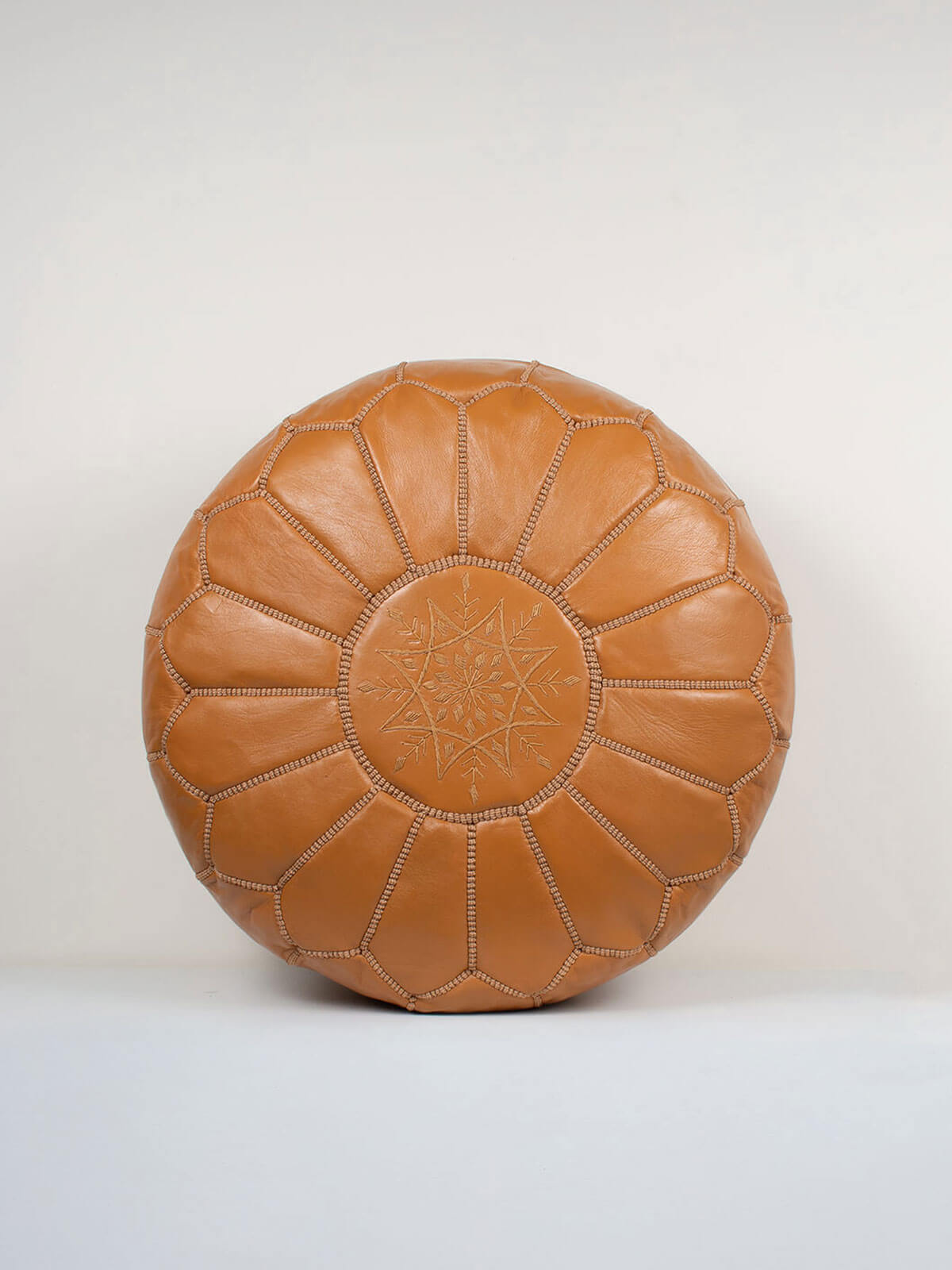 Handmade Moroccan Leather Pouffe Ottoman - Natural Ochre Color - Boho Chic Footstool for Living Room, Bedroom & Lounge Decor