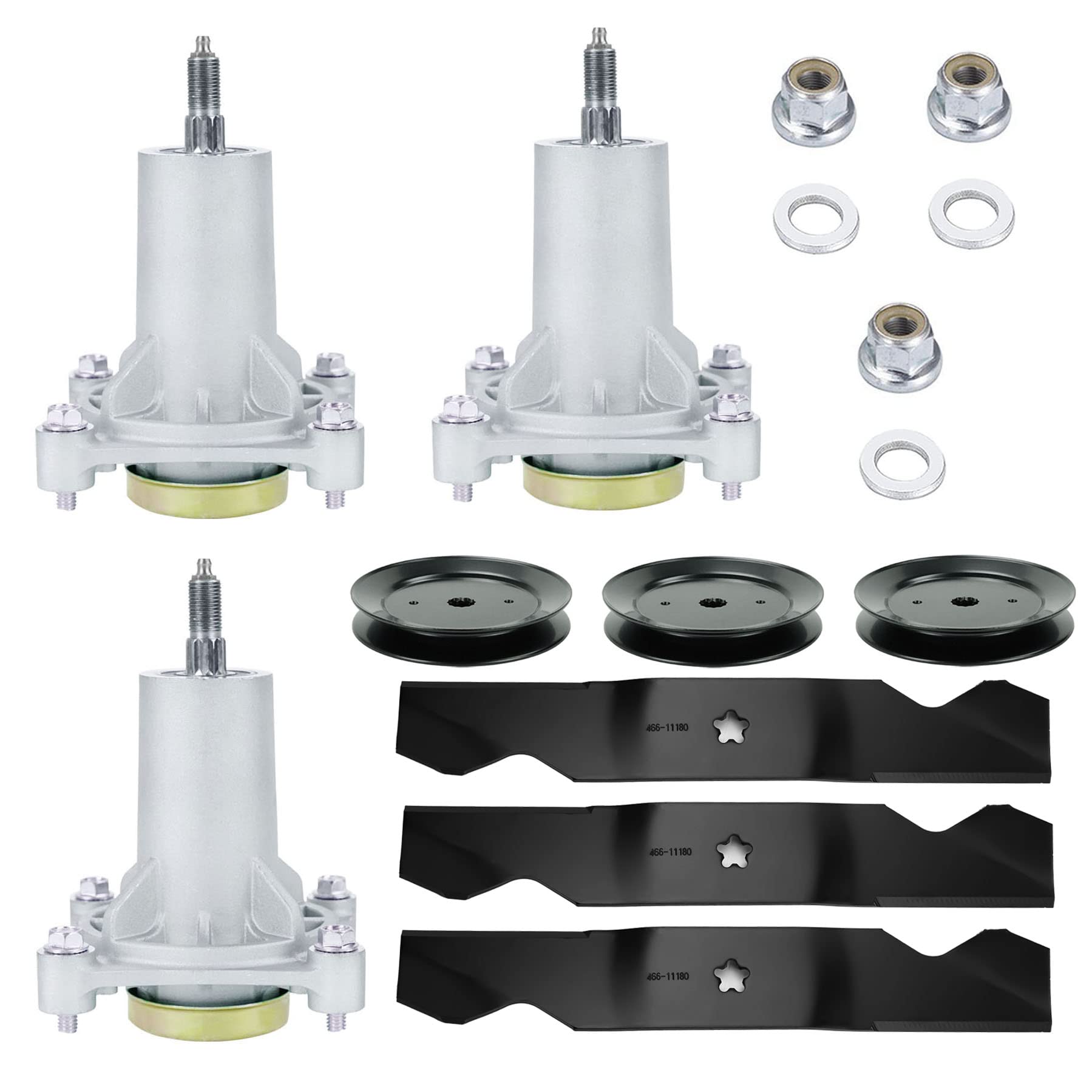 **Craftsman 54 Inch Deck Rebuild Kit - Includes 3 Spindles (187292, 192870), 3 Pulleys (195945, 197473), 3 Blades (187256, 187254), 1 Deck Belt (196103, 148