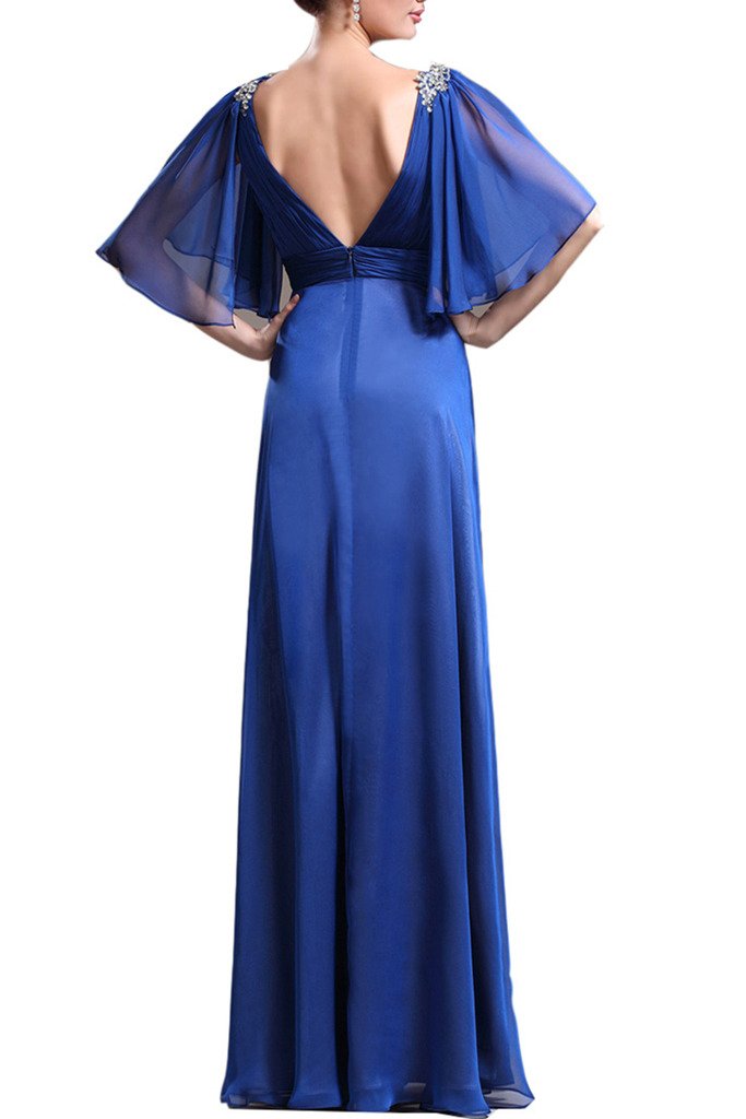 Emanni Women's Elegant V-Neck Chiffon Evening Dress with 3/4 Sleeves - Perfect for Mother's Day, Formal Events & Special Occasions - Size 18W in Navy Blue