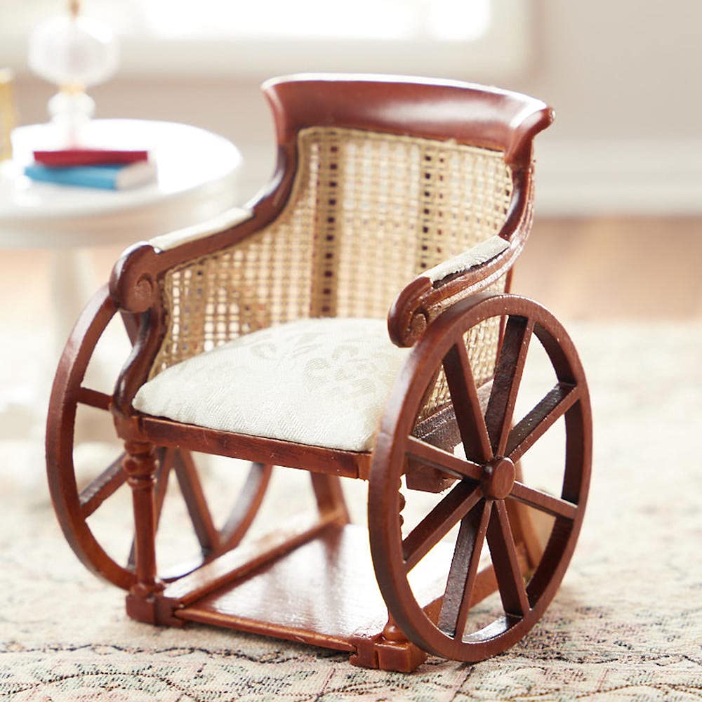 Victorian Style Miniature Wheelchair for Dollhouse - Handcrafted 1:12 Scale Doll Accessory - Perfect for Victorian Dollhouse Scenes and Collectors