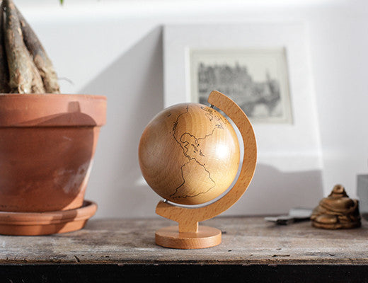 Kikkerland Wooden Globe - Handcrafted Decorative World Map for Home & Office Decor - Perfect Gift for Travel Lovers & Geography Enthusiasts