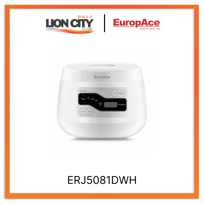Europace ERJ5081DWH Non-Stick Ceramic Rice Cooker - 3L Capacity, Multi-Function for White Rice, Brown Rice & Porridge - Perfect for Home, Dorm & Office Use