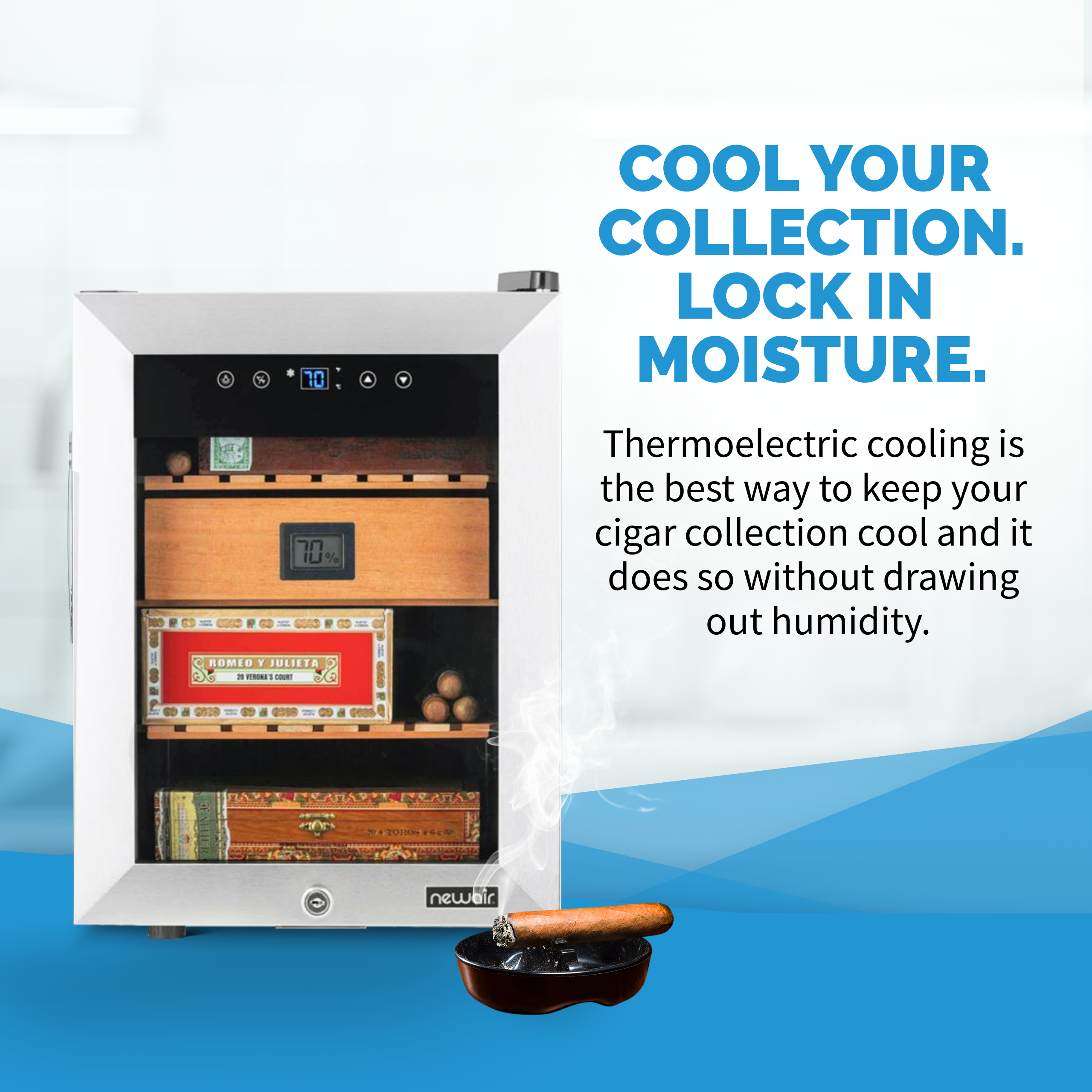 Newair® Electric Cigar Humidor with Opti Temp™ Technology - 250 Cigar Capacity | Perfect for Home, Office & Cigar Lounge Storage