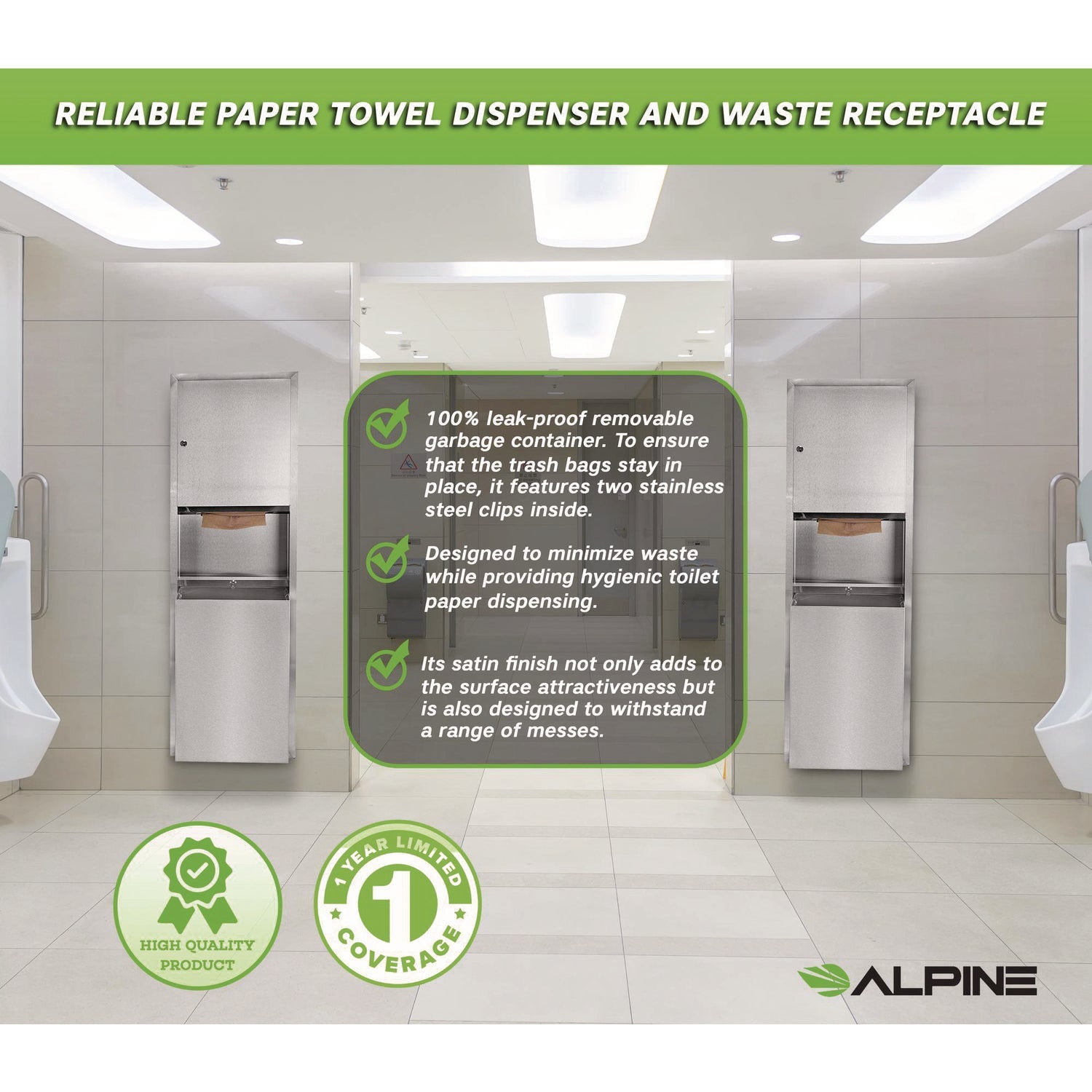 Stainless Steel Recessed Paper Towel Dispenser with Built-in Waste Bin - 56