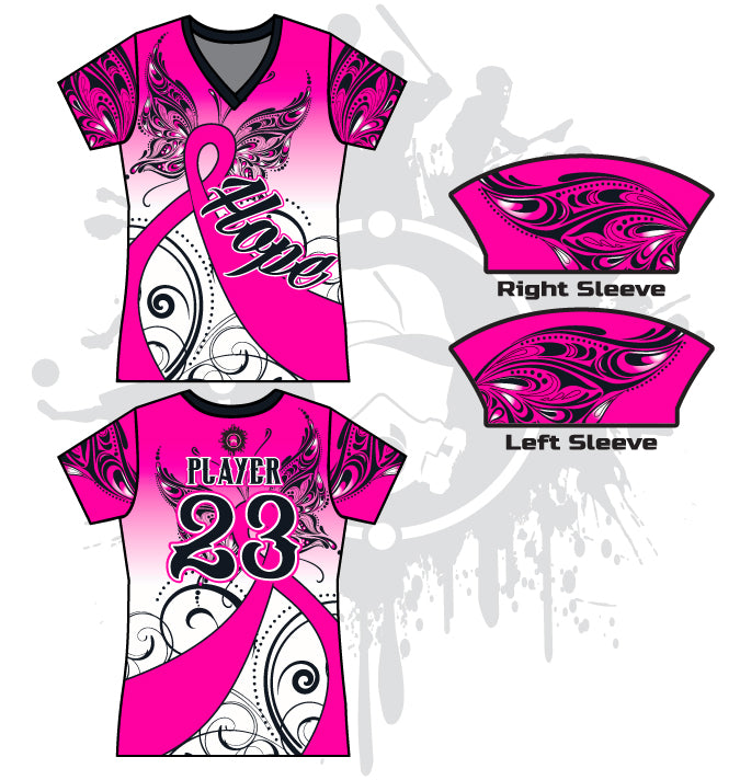 HOPE Breast Cancer Awareness Women's Full Dye Jersey T-Shirt - Soft Cotton Comfort Fit Tee for Survivors, Supporters & Fundraising Events - Perfect for Walks, Rallies and Everyday Wear