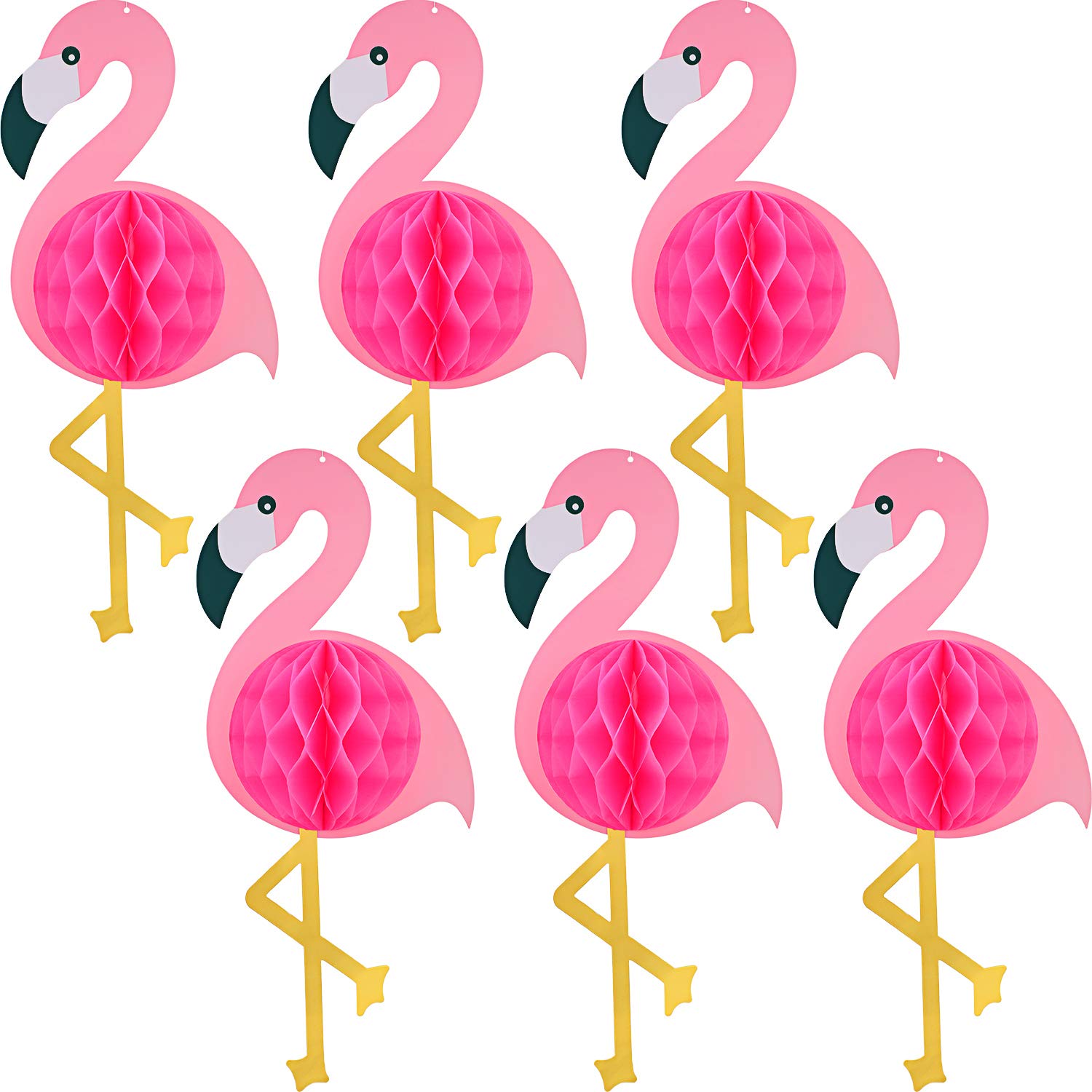 Blulu 6-Piece Flamingo Honeycomb Hanging Decorations - 21.6 Inch Tropical Pink Flamingo Party Decor for Hawaiian Luau, Birthday, Wedding & Summer Holiday Parties - Perfect for Beach Themed Events, Pool Parties & Tropical Home Decor