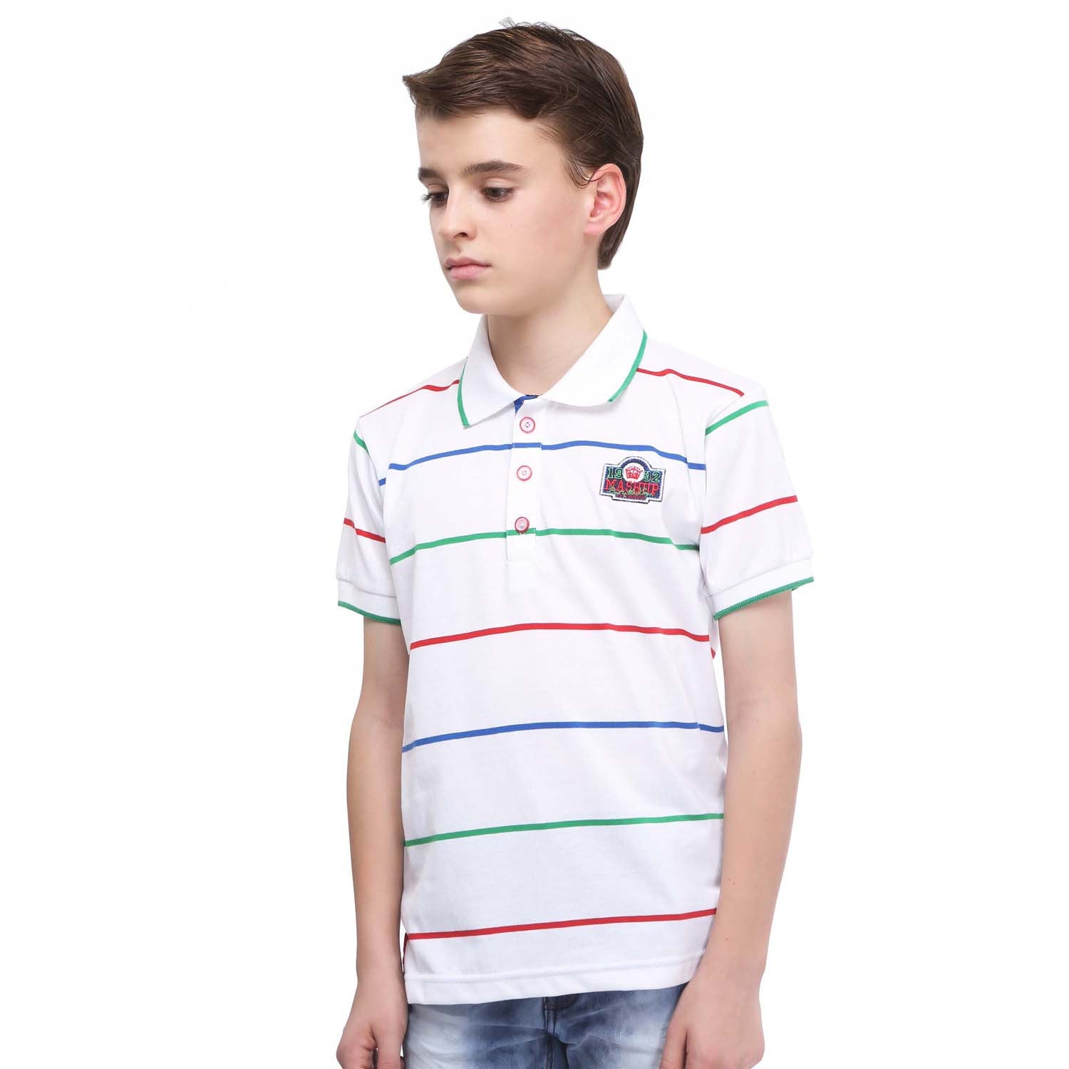 MashUp Super Stripes White Polo T-Shirt for Men - Classic Casual Short Sleeve Shirt - Perfect for Office, Golf, and Summer Outfits