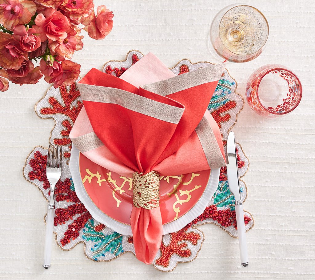 Coral & Turquoise Placemat Set of 2 - Waterproof Non-Slip Table Mats for Dining, Kitchen, and Outdoor Picnics