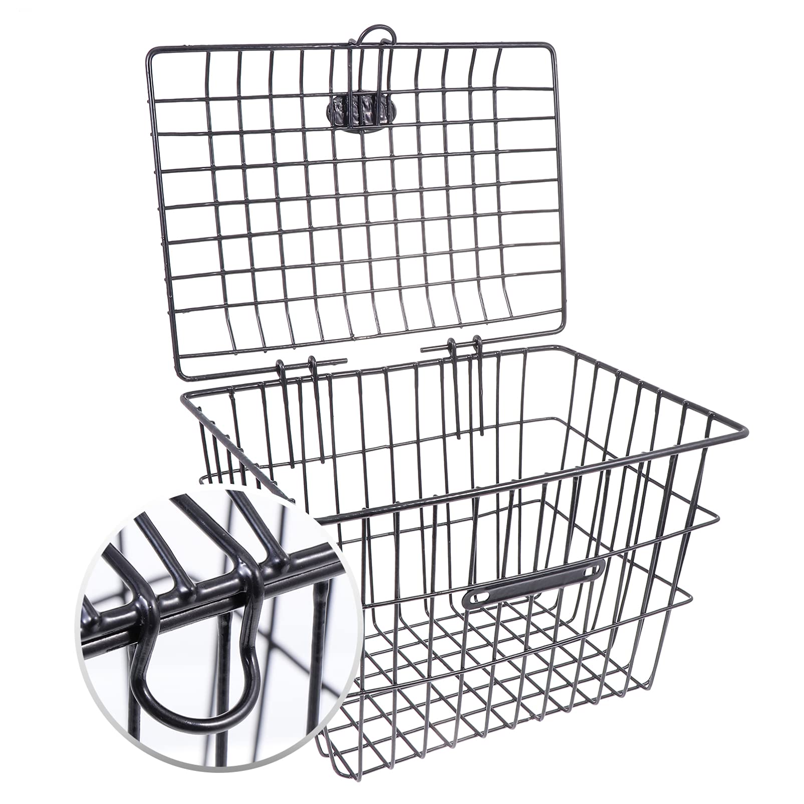 LIOOBO Metal Wire Bike Basket with Lid - Front & Rear Bicycle Storage Basket, Handlebar Organizer for Mountain Bike, Road Bike, Commuter Bike - Perfect for Groceries, Picnics, and Daily Errands (Black)