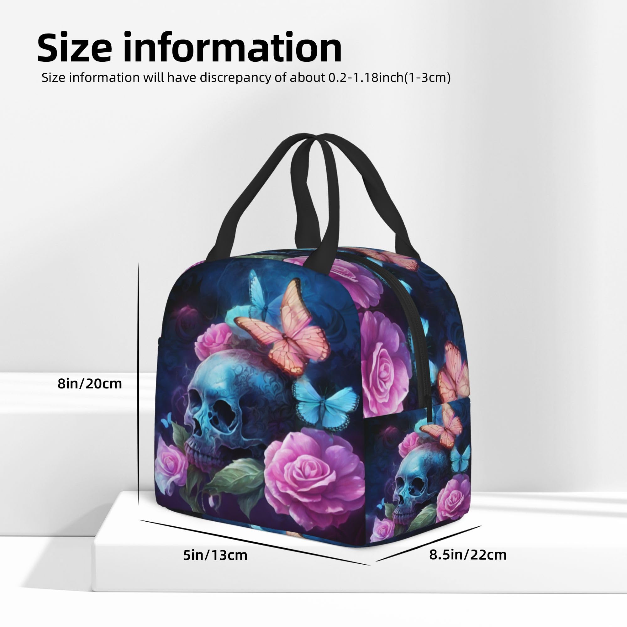 Skull Butterfly Insulated Lunch Box - Reusable Thermal Lunch Bag for Women & Men, Perfect for Office, Camping, Hiking, Picnic, Beach & Travel | Great for Work, School, Outdoor Adventures & Daily Commute