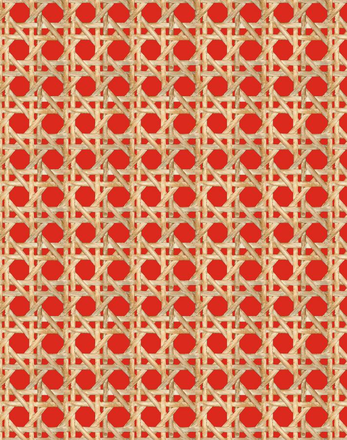 Wallshoppe Faux Large Caning Wallpaper - Red | Peel and Stick Removable Wallpaper for Living Room, Bedroom, or Office Decor