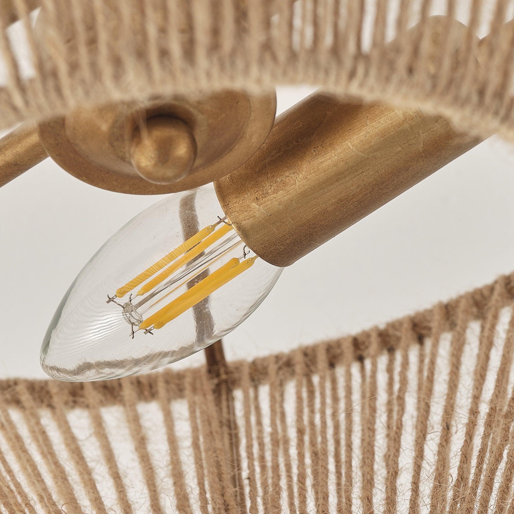 Farmhouse Style 2-Light Flush Mount Ceiling Light with Natural Rattan Rope - Perfect for Kitchen, Dining Room, and Bedroom Lighting