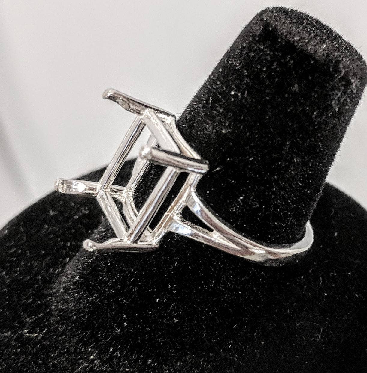 Sterling Silver 9x7mm Emerald Cut Blank Ring with Notched Shank - Size 5,6,7,8 - Jewelry Making Supplies for DIY Engagement Rings & Wedding Bands