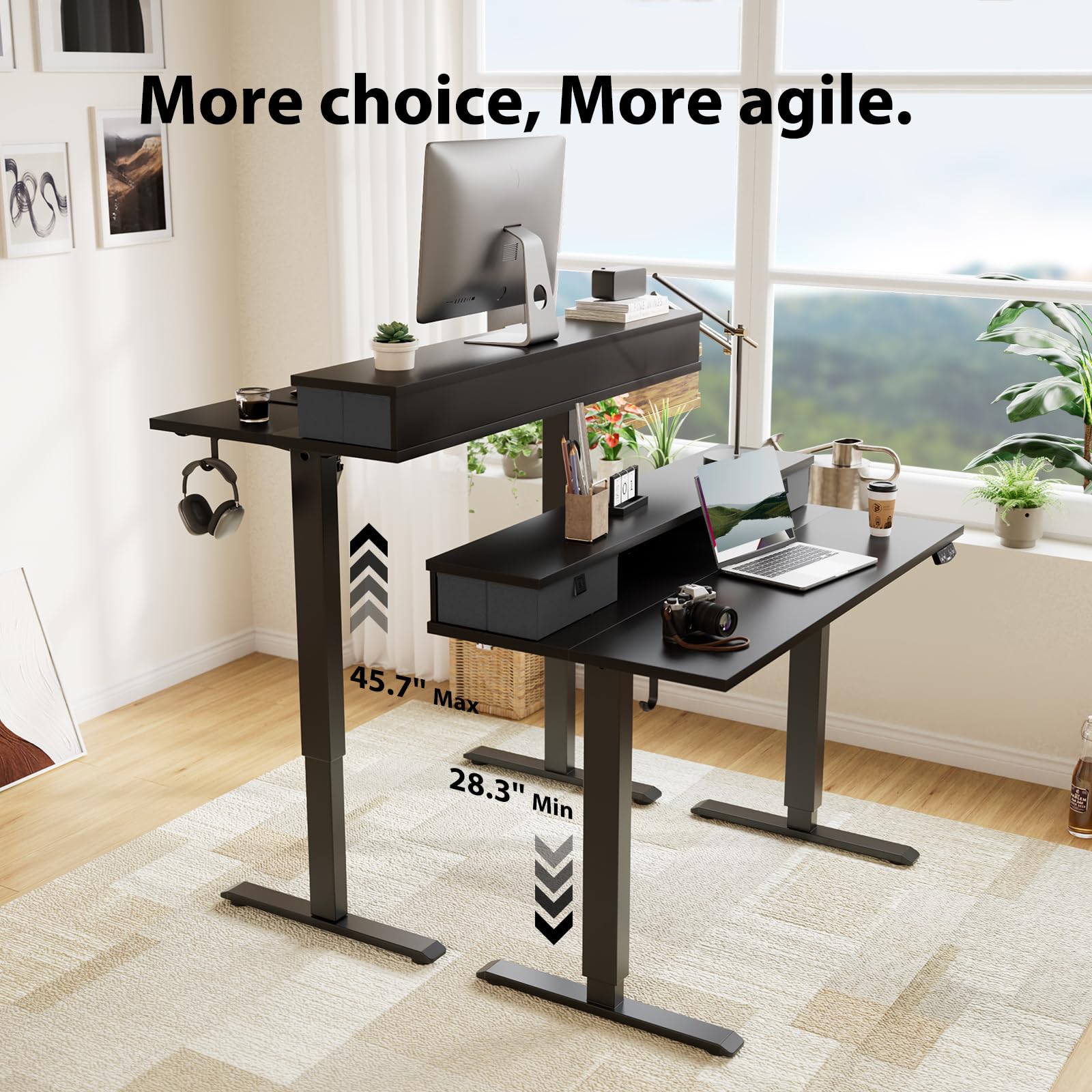 Agilestic 63 x 24 Inches Electric Standing Desk with 2 Storage Drawers - Adjustable Height Sit Stand Computer Table with Splice Board, Black - Perfect for Home Office, Gaming & Workspace Ergonomics