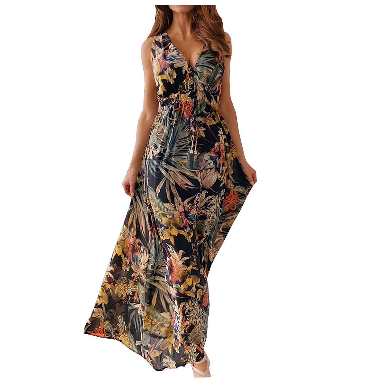 Women's Floral Print Loose Long Dress - Halter Strap Summer Wedding Banquet Dress for Casual & Formal Occasions