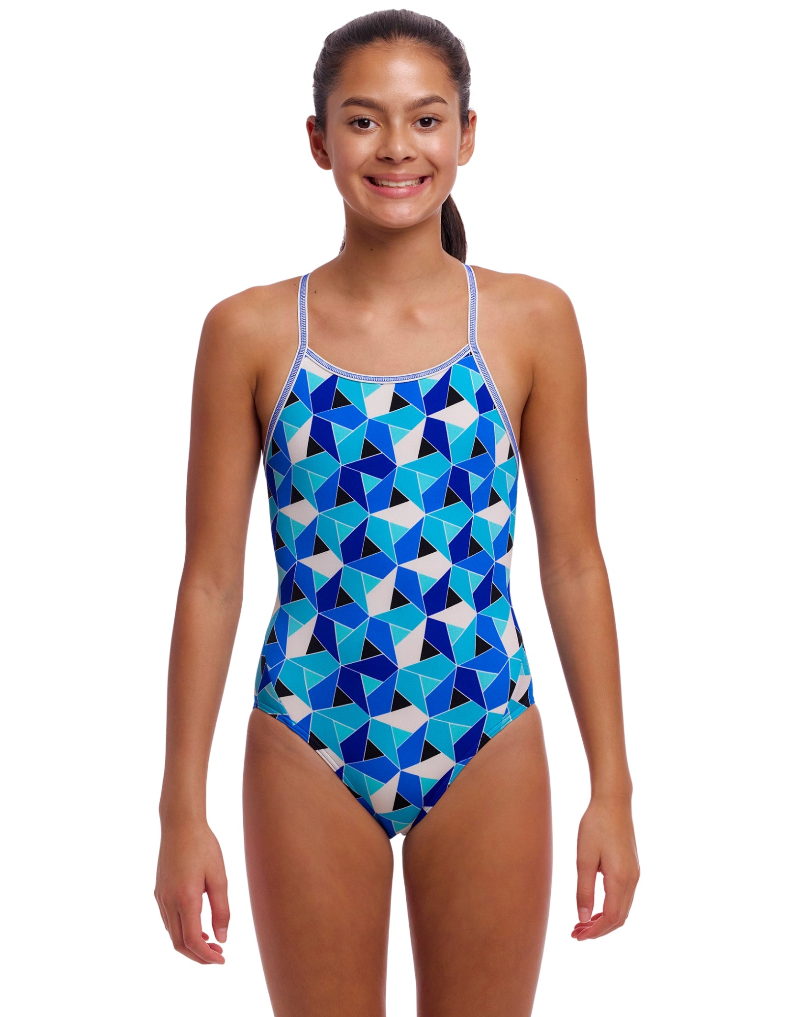 Girls Tetra Tonic Diamond Back Swimsuit - Blue One Piece Bathing Suit for Kids | Perfect for Pool Parties, Beach Vacations & Summer Swimming