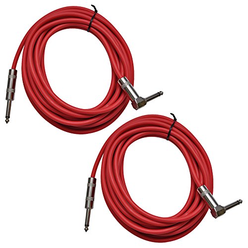 Seismic Audio SAGC20R-Red 2-Pack 20ft Right Angle to Straight Guitar Cable Set - Durable Instrument Cables for Live Performances, Studio Recording & Stage Use