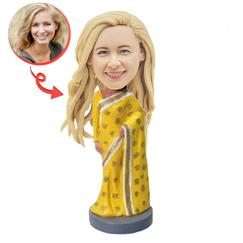 Custom Indian Woman Bobblehead - Personalized Handmade Figurine for Gifts, Weddings, and Home Decor
